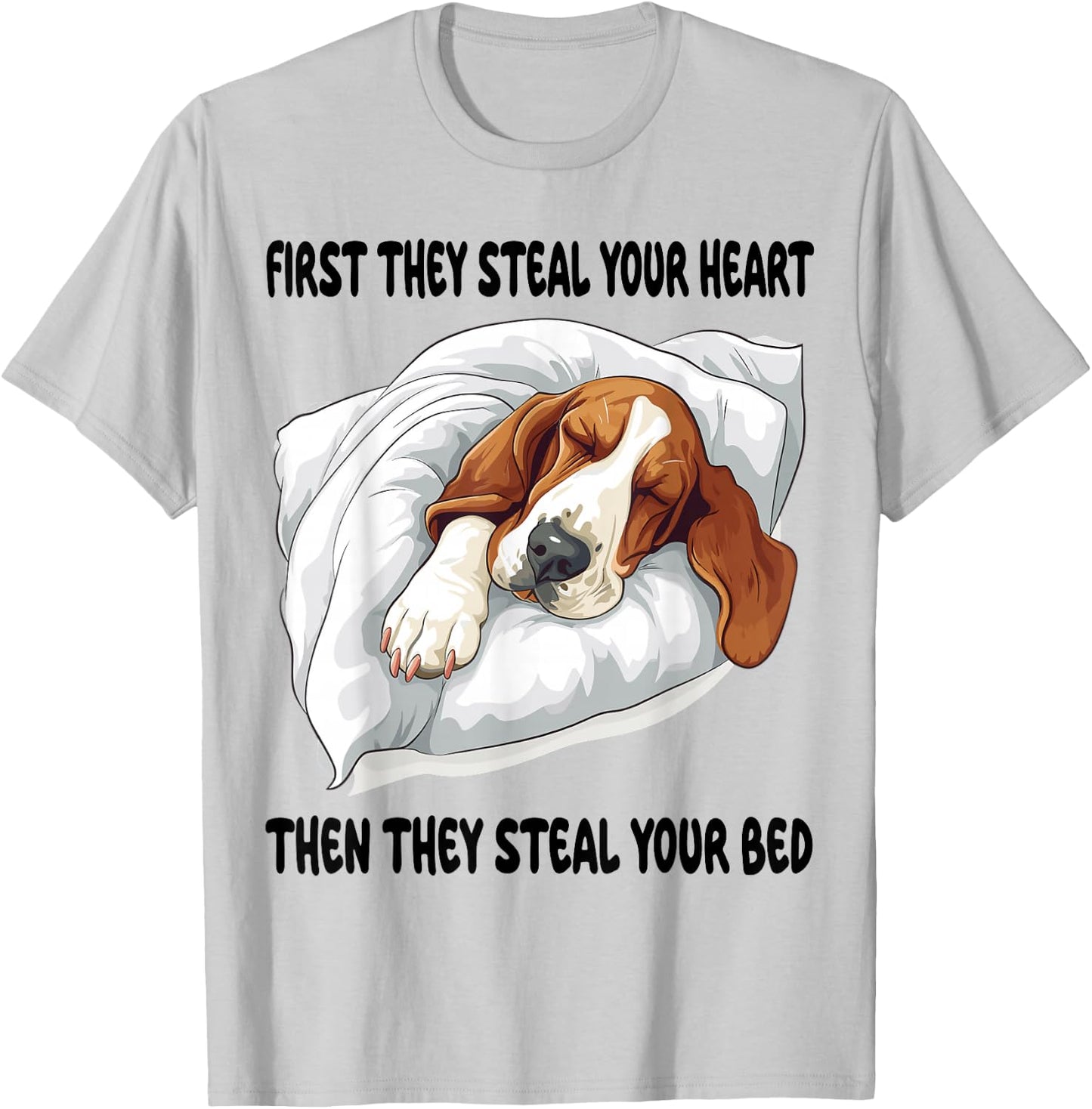 Basset Hound Sleeping Pajamas Nightgown T-Shirt - T-Shirt | Ash