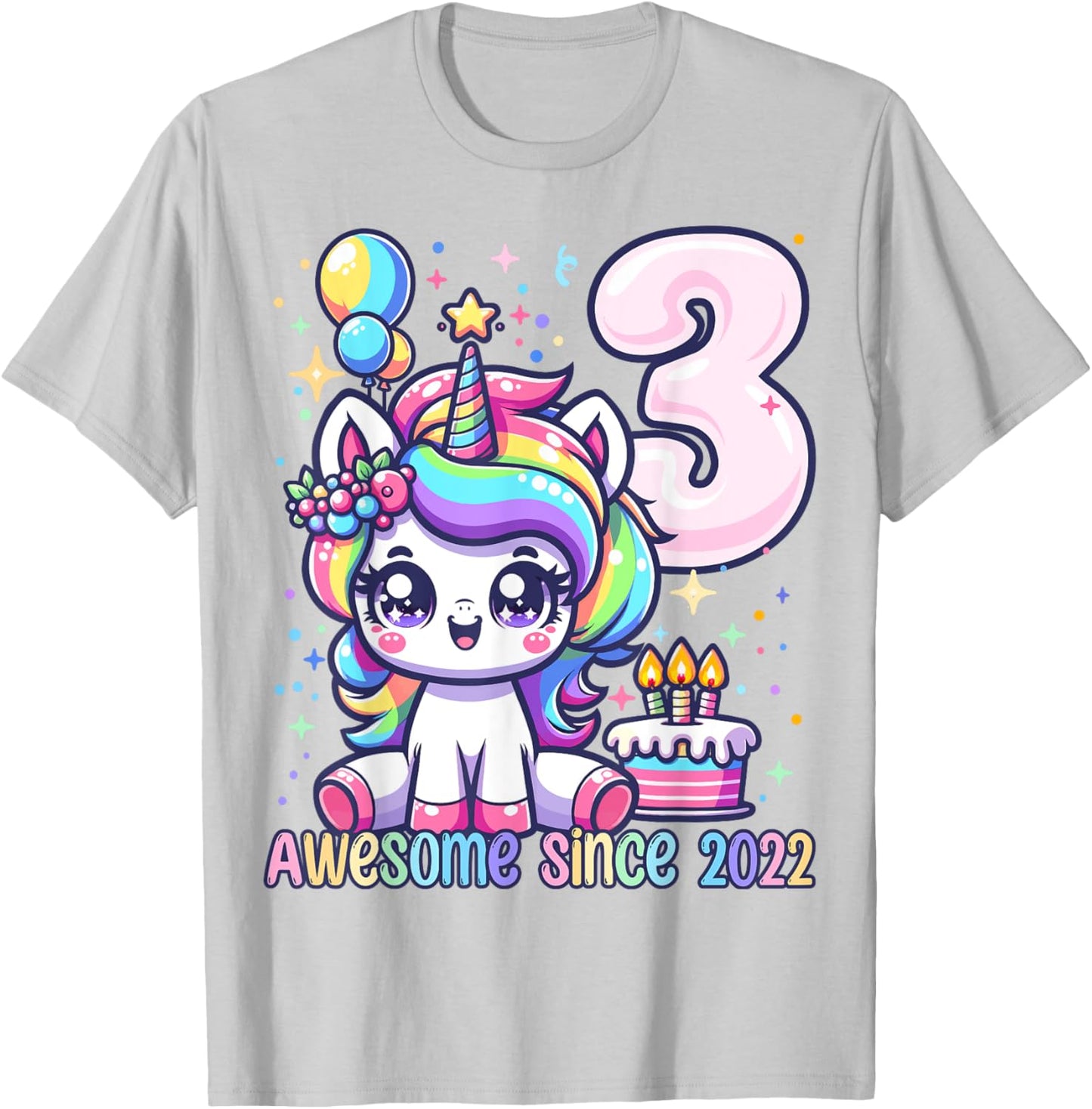 Unicorn 3rd Birthday 3 Year Old Unicorn Party Girls Outfit T-Shirt - T-Shirt | Ash