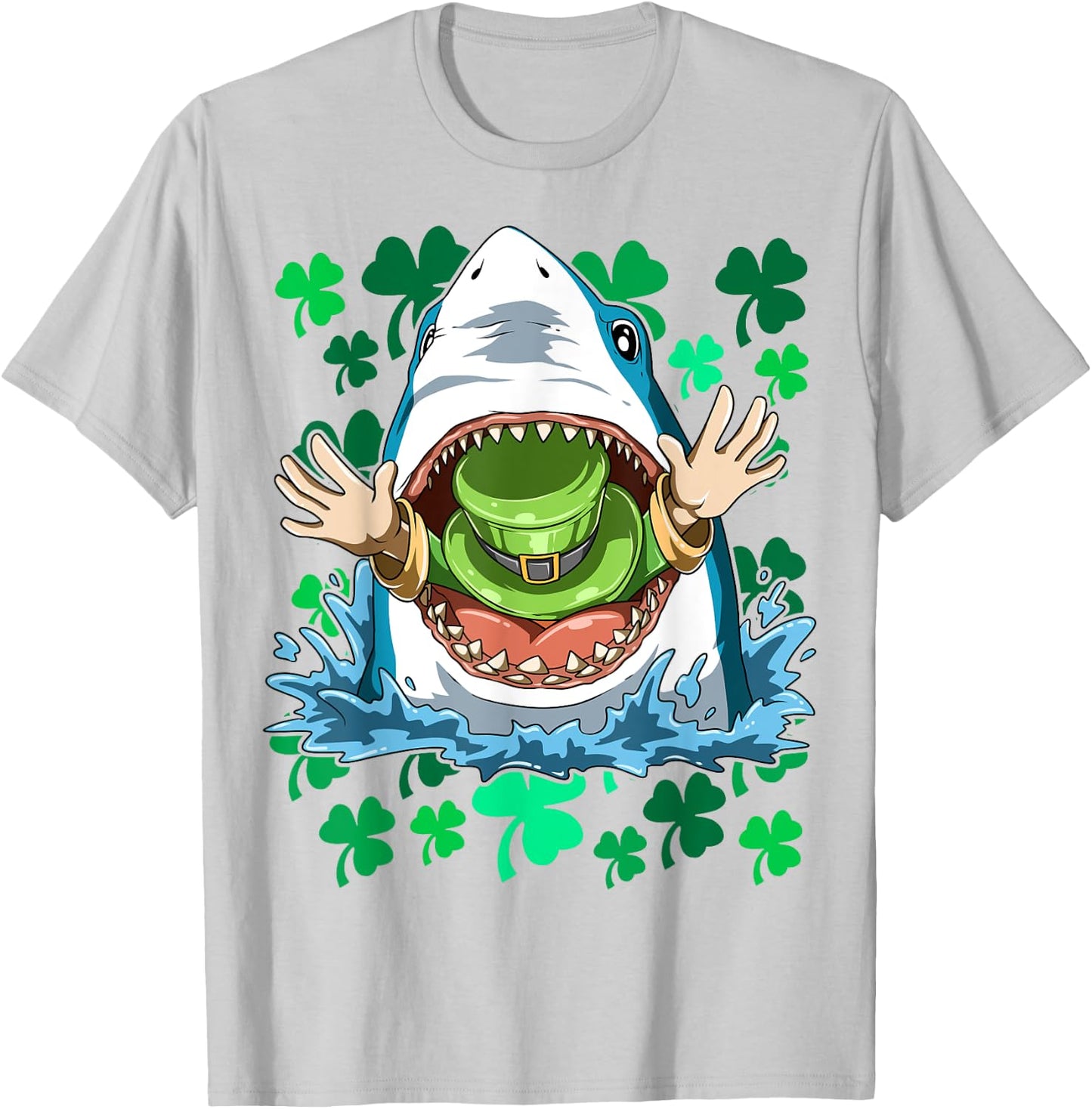 St. Patrick's Day Shark Eating Leprechaun Irish Shark Lovers T-Shirt - T-Shirt | Ash
