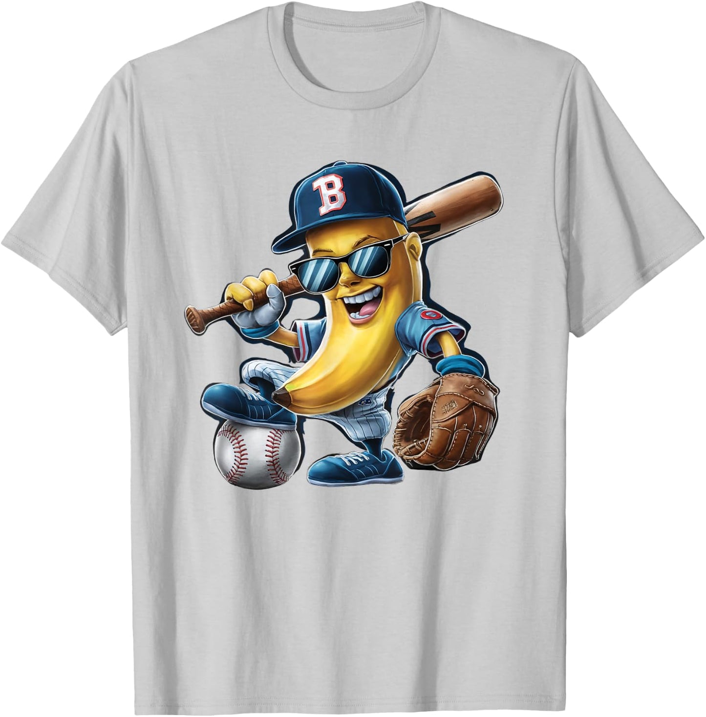 Funny Lets Go Bananas Banana Playing Baseball Player T-Shirt - T-Shirt | Ash