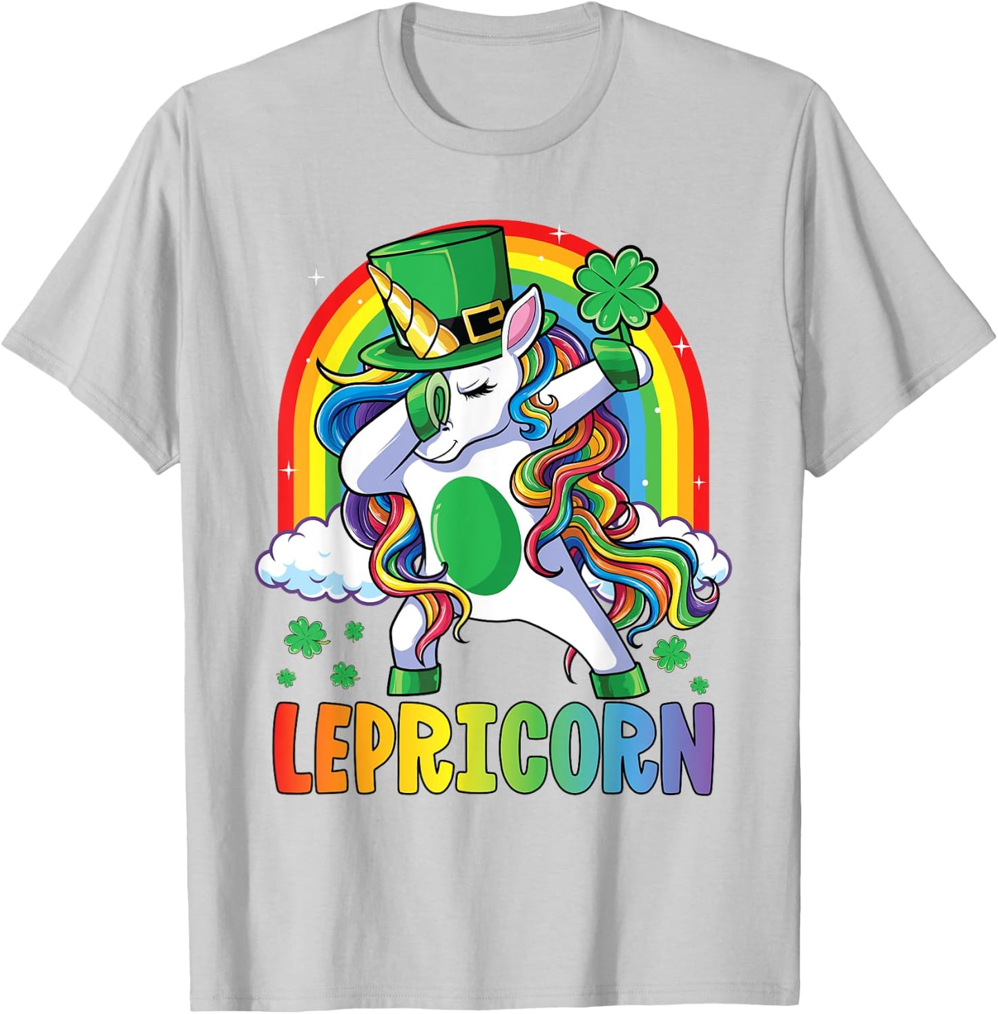 St Patricks Day Shirt Girls Dab Unicorn Leprechaun Lepricorn T-Shirt - T-Shirt | Ash