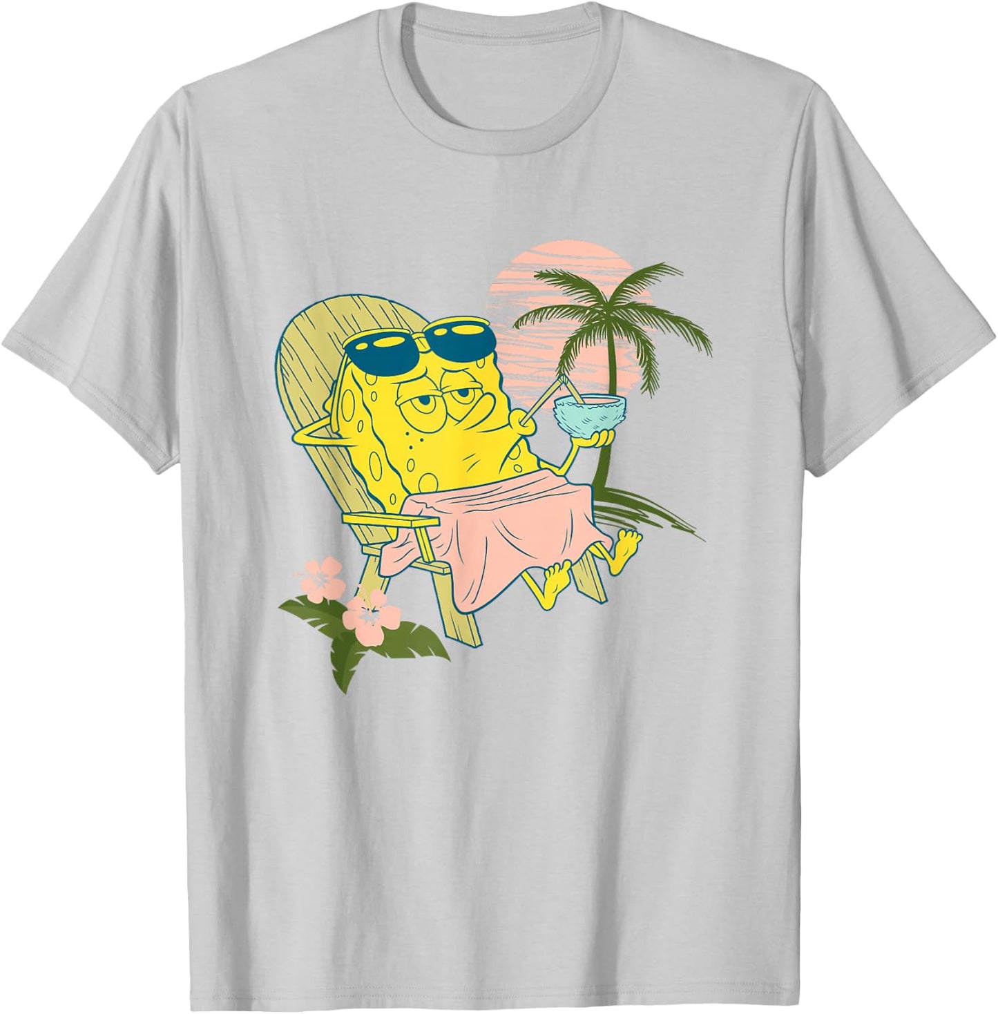 SpongeBob SquarePants Relaxing Having A Coconut At The Beach T-Shirt - T-Shirt | Ash