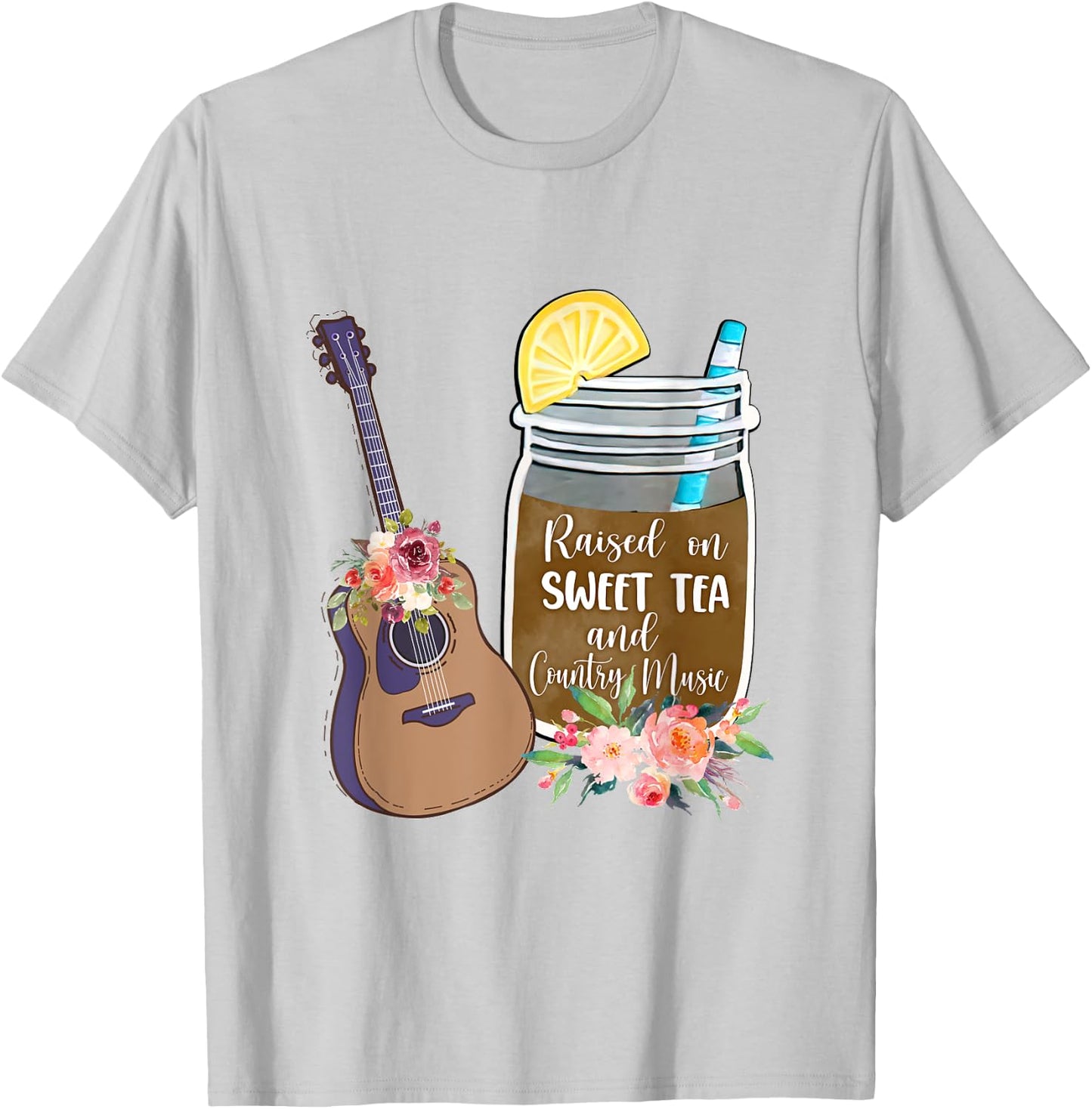 Raised On Sweet Tea & Country Music Lover Southern Girls T-Shirt - T-Shirt | Ash