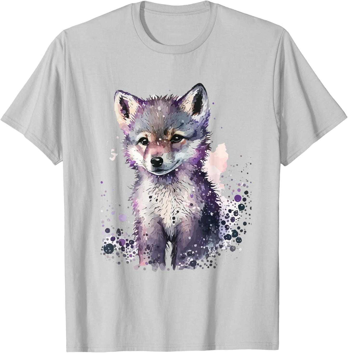 Wolf Puppy Animal Print Art Men Women Watercolor Wolf Pup T-Shirt - T-Shirt | Ash