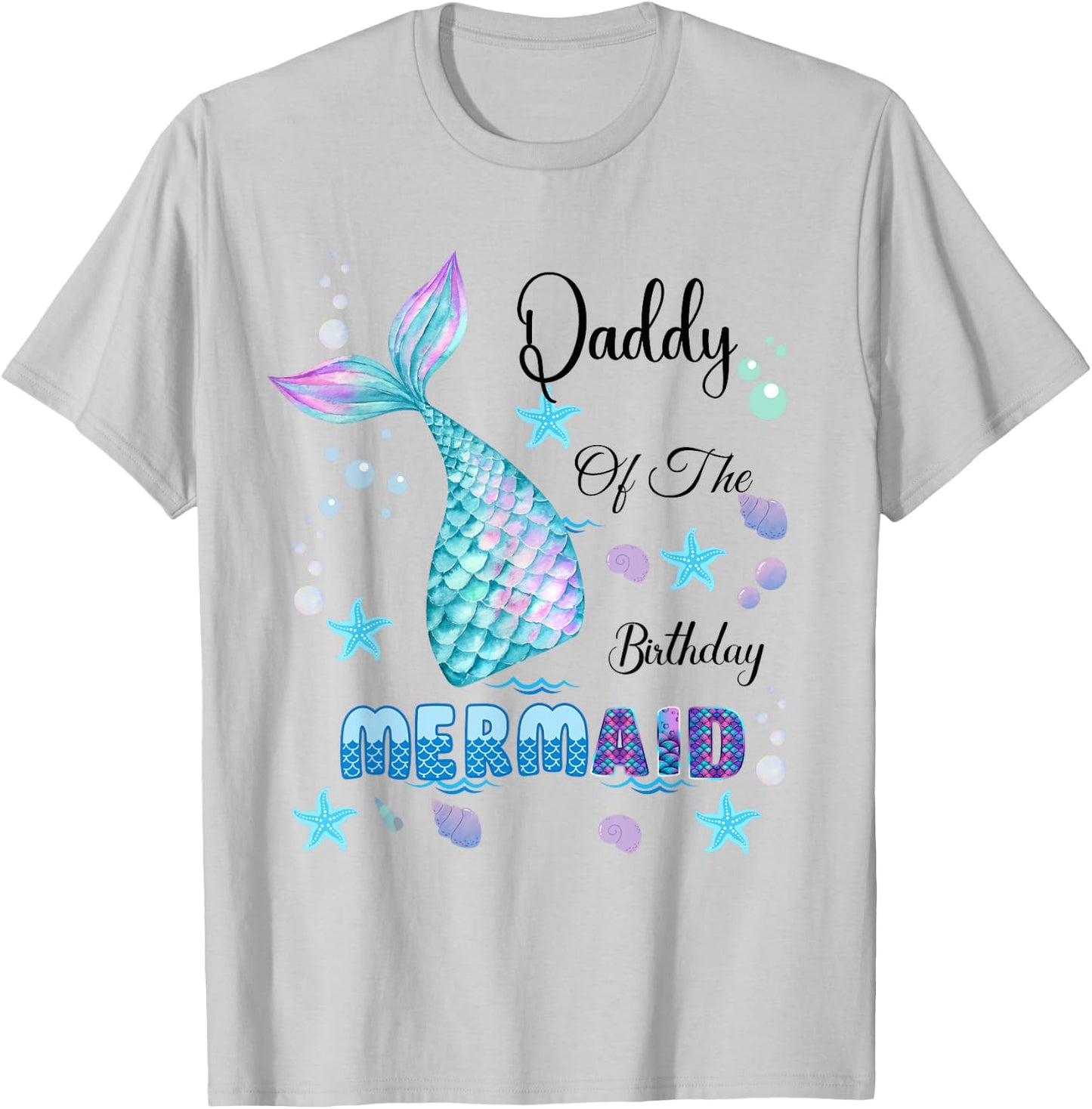 Daddy Of The Birthday Mermaid Bday Party Mermaid Kids T-Shirt - T-Shirt | Ash