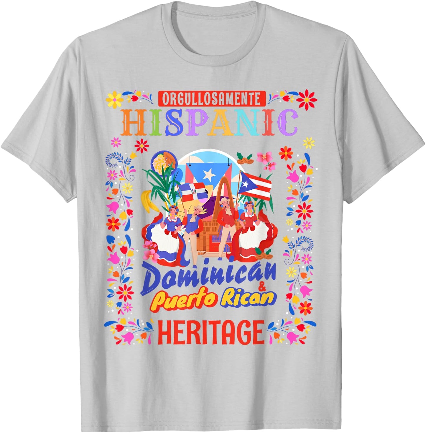 Puerto Rican Flag & Dominican Heritage Idea Women Dominican T-Shirt - T-Shirt | Ash