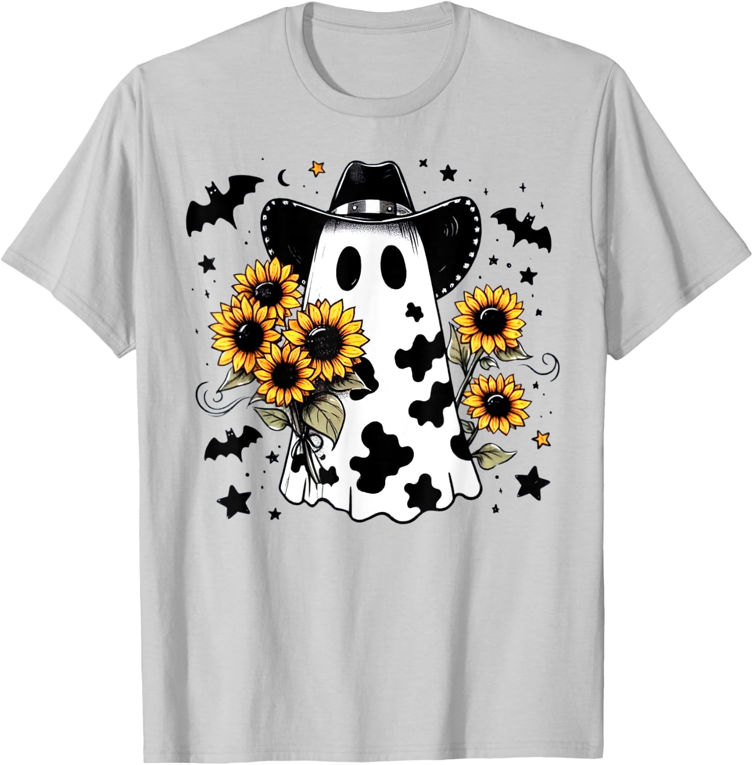 Cute Cowhide Ghost Sunflowers Funny Snarky Boojee Halloween T-Shirt - T-Shirt | Ash