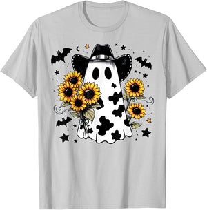 Cute Cowhide Ghost Sunflowers Funny Snarky Boojee Halloween T-Shirt - T-Shirt | Ash