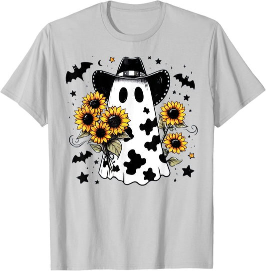Cute Cowhide Ghost Sunflowers Funny Snarky Boojee Halloween T-Shirt - T-Shirt | Ash