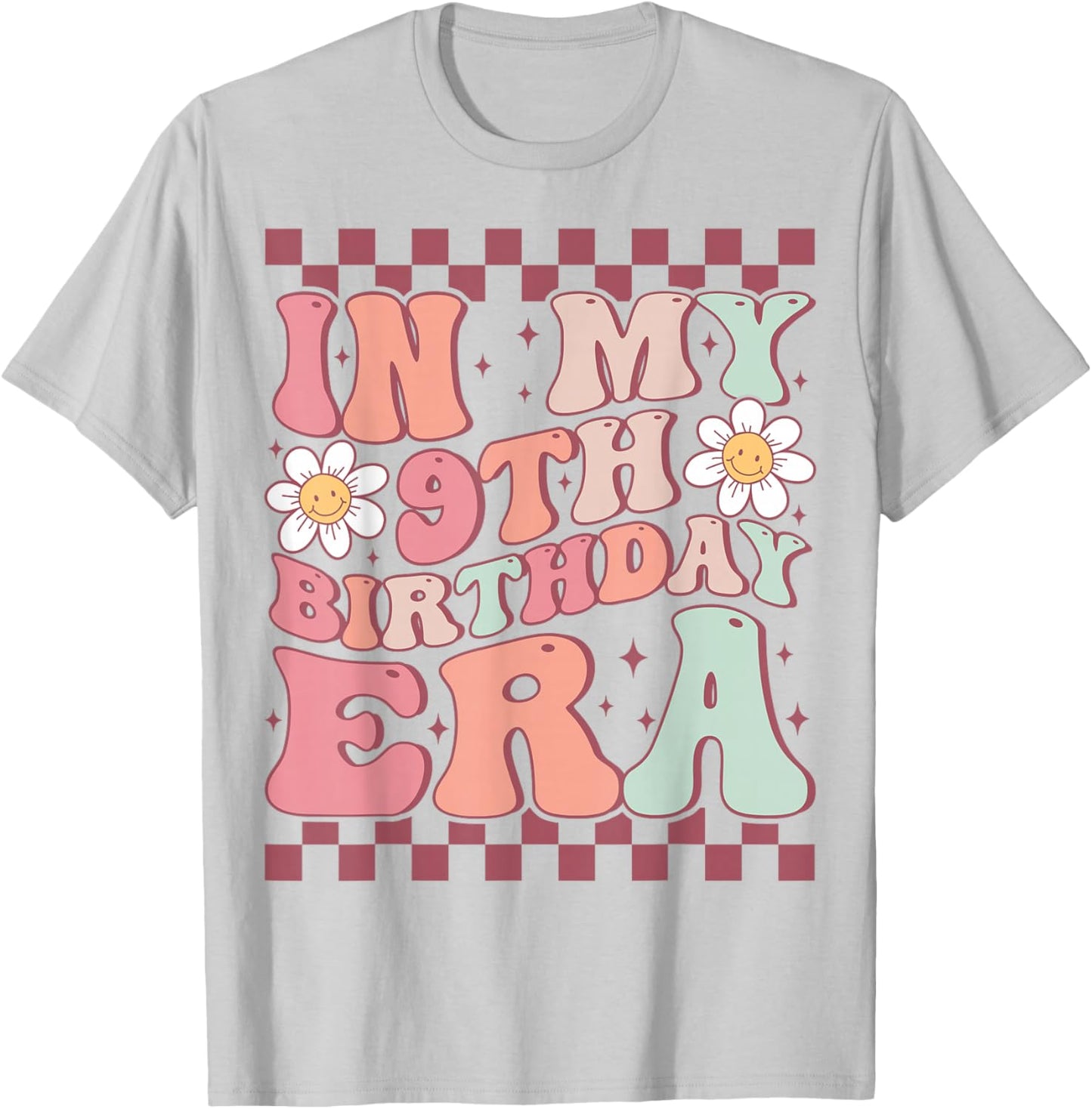 In My 9th Birthday Era Cute Daisy Groovy 9th Birthday Party T-Shirt - T-Shirt | Ash