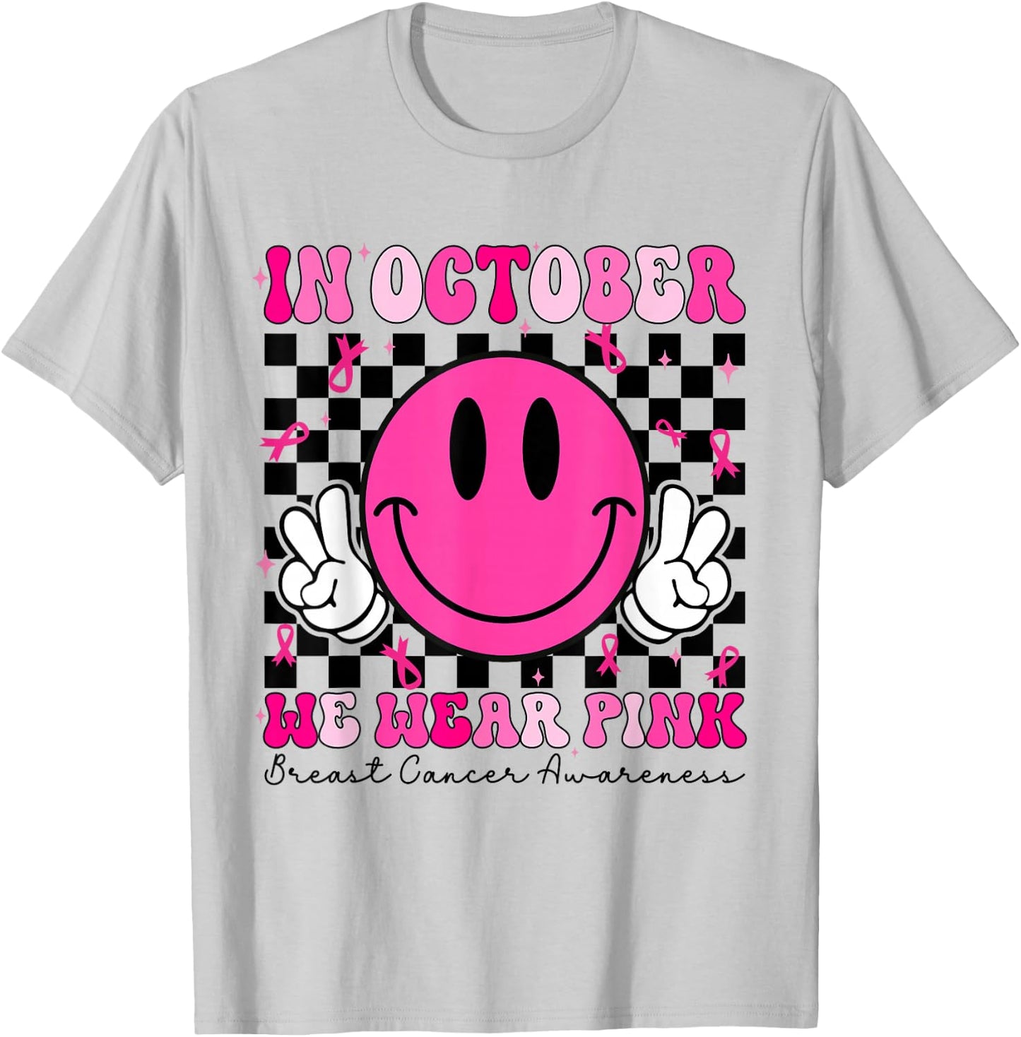 Groovy In October We Wear Pink Breast Cancer Awareness T-Shirt - T-Shirt | Ash
