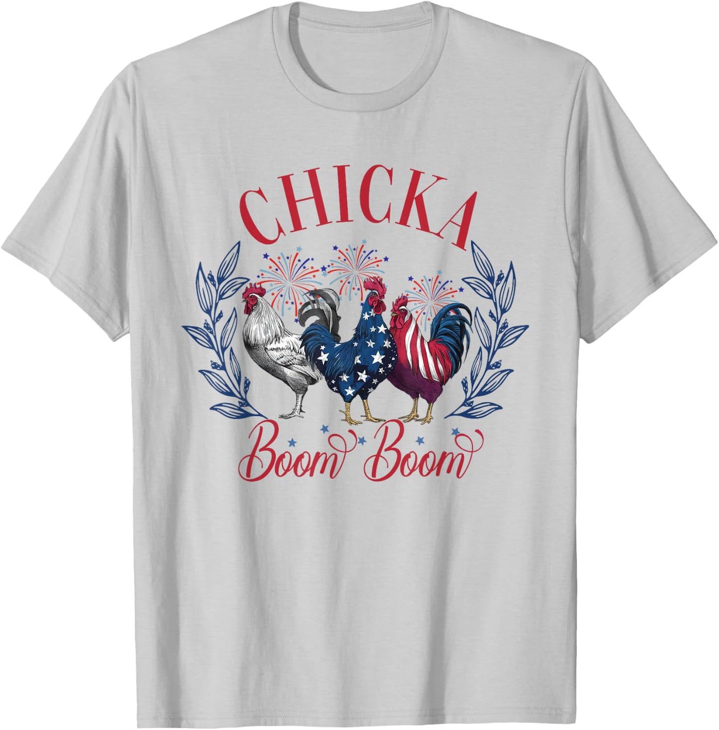 Chicka Boom Boom Cute Chicken Retro 4th of July America Men T-Shirt - T-Shirt | Ash