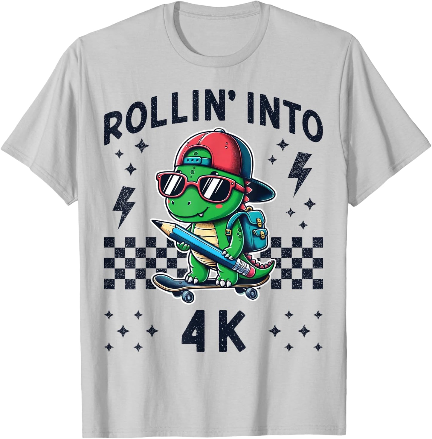 Rollin Into 4K Dinosaur Skateboard Im Ready for 4K Kid Funny T-Shirt - T-Shirt | Ash
