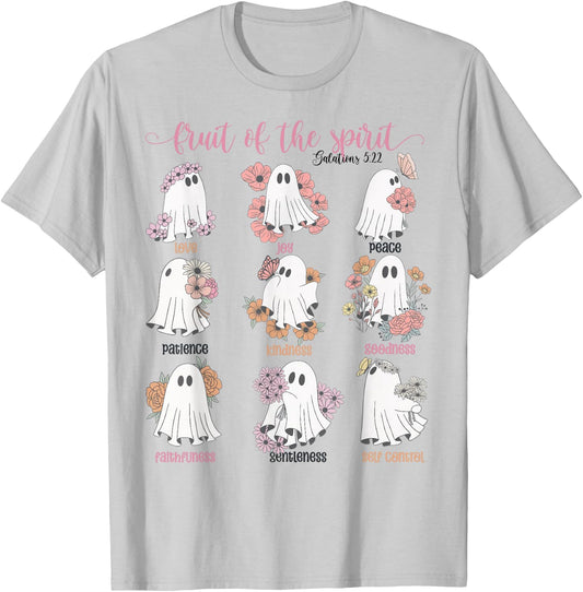 Fruit Of The Spirit Retro Ghost Christian Halloween Faith T-Shirt - T-Shirt | Ash