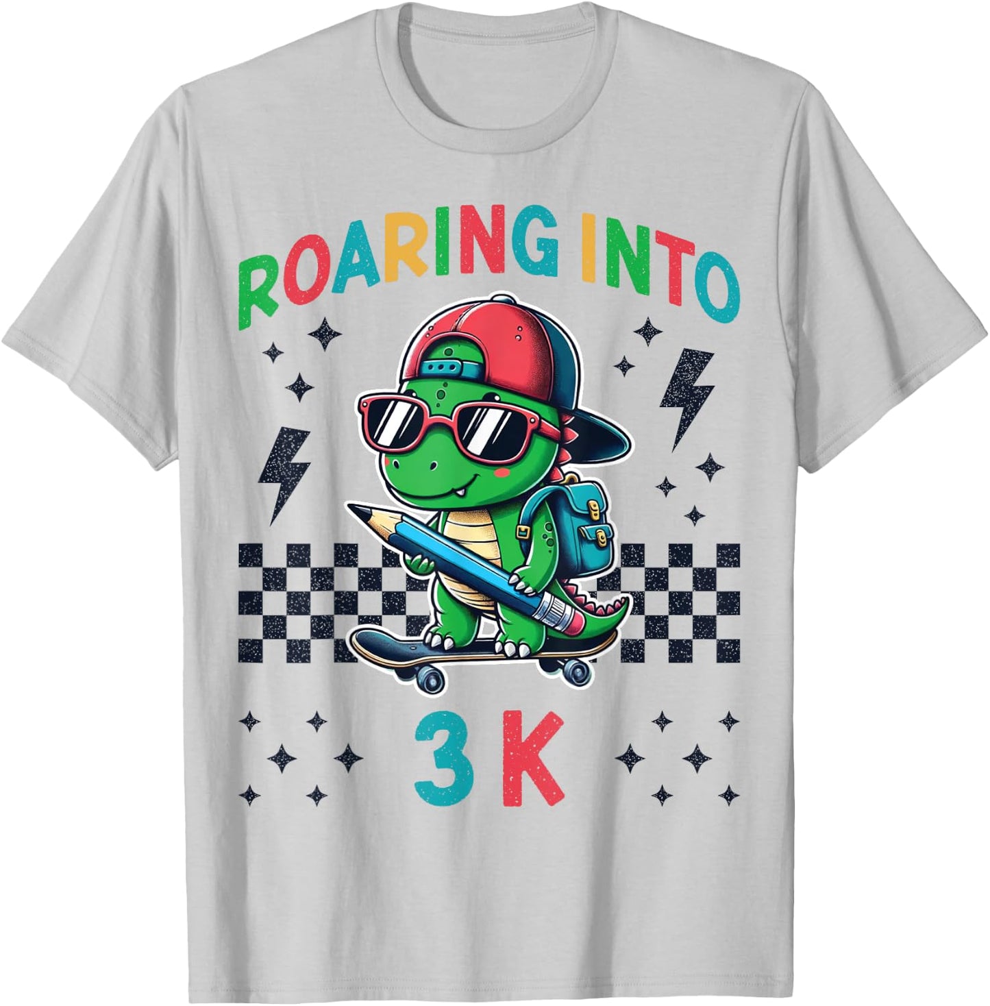 Roaring Into 3K Dinosaur First Day of K3 Kid Im Ready for 3K T-Shirt - T-Shirt | Ash