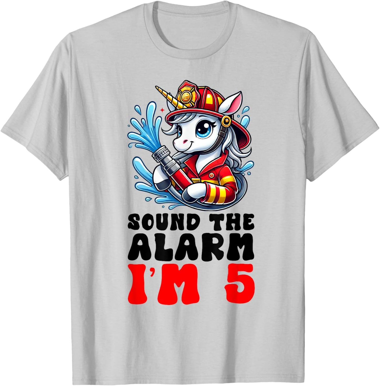Unicorn Firefighter Fireman Kids 5th Birthday 5 Year Old T-Shirt - T-Shirt | Ash