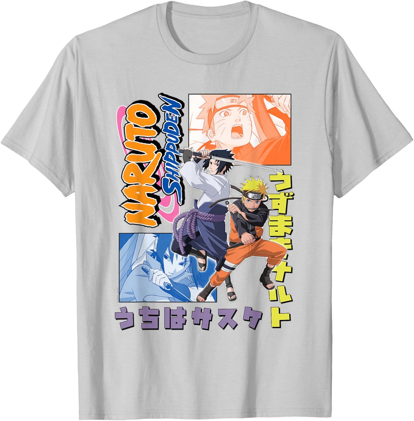 Naruto Shippuden Naruto Sasuke Kanji Collage Anime T-Shirt - T-Shirt | Ash