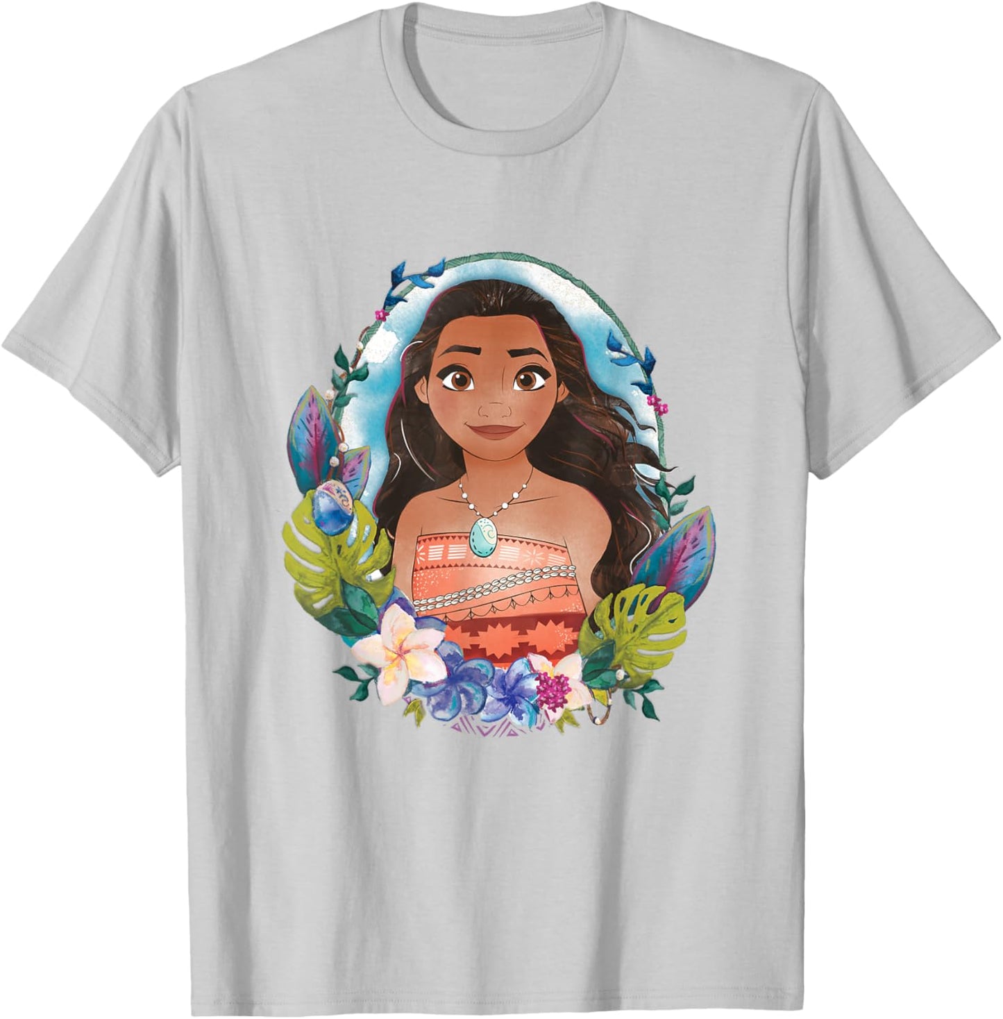 Disney Moana Beautiful Floral Face Portrait Vintage T-Shirt - T-Shirt | Ash