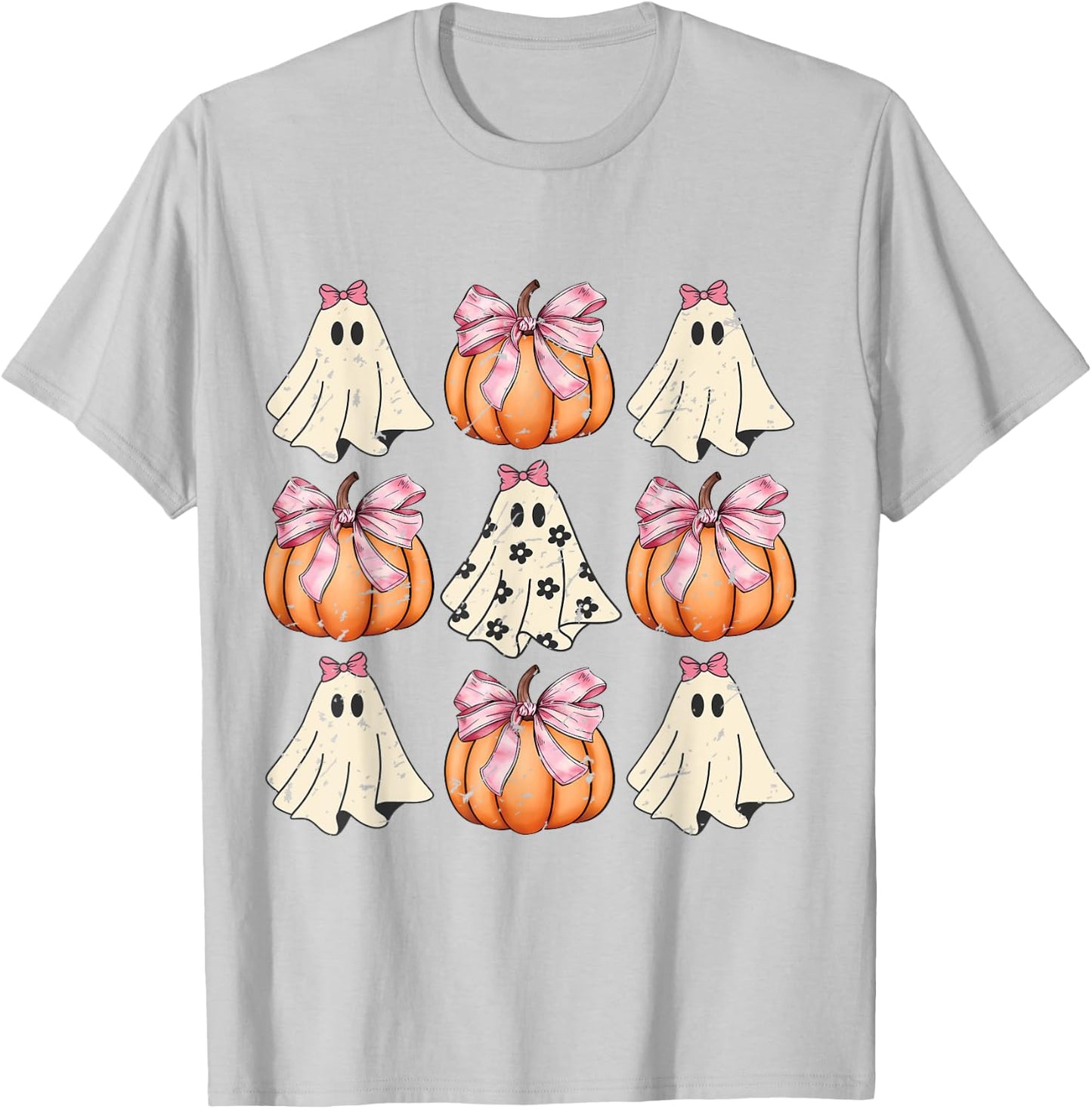 Cute Coquette Aesthetic Halloween Spooky Ghosts Pumpkins T-Shirt - T-Shirt | Ash