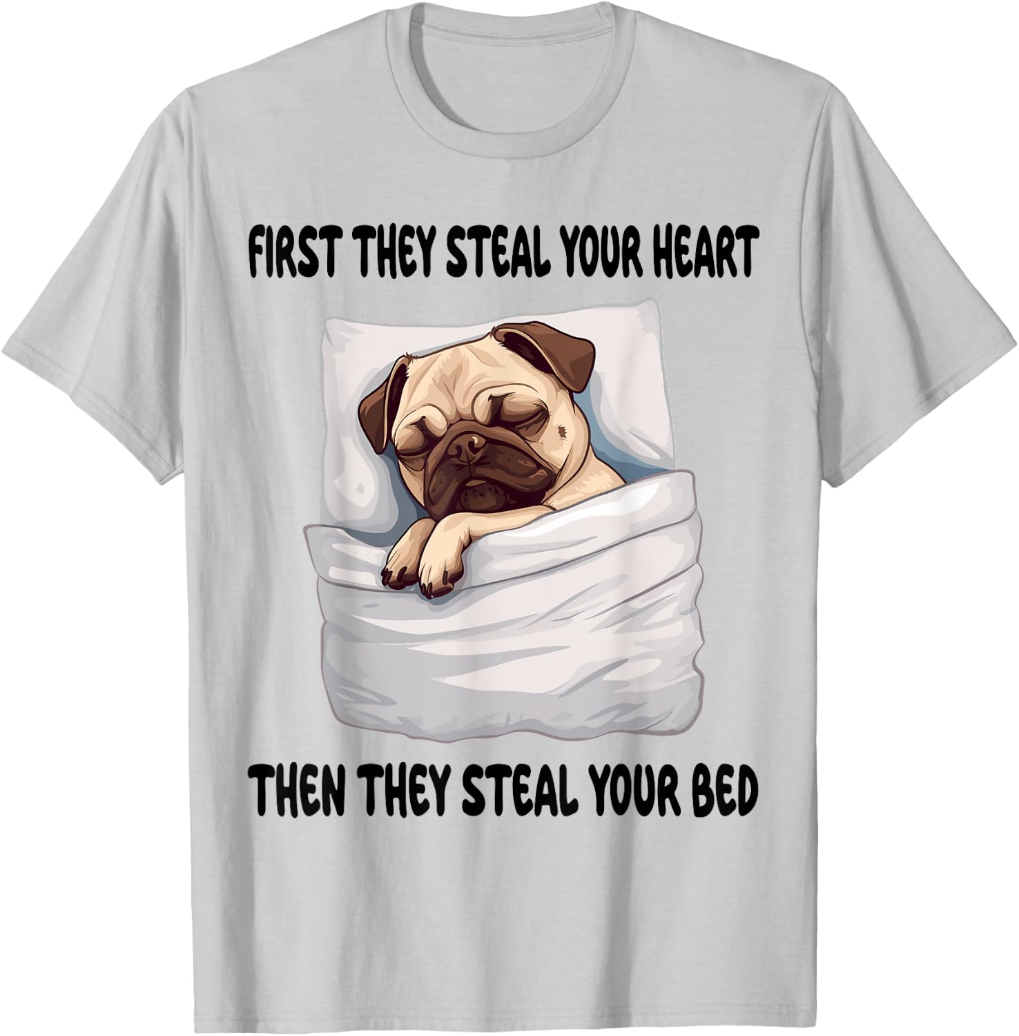 Pug Sleeping Pajamas Nightgown T-Shirt - T-Shirt | Ash