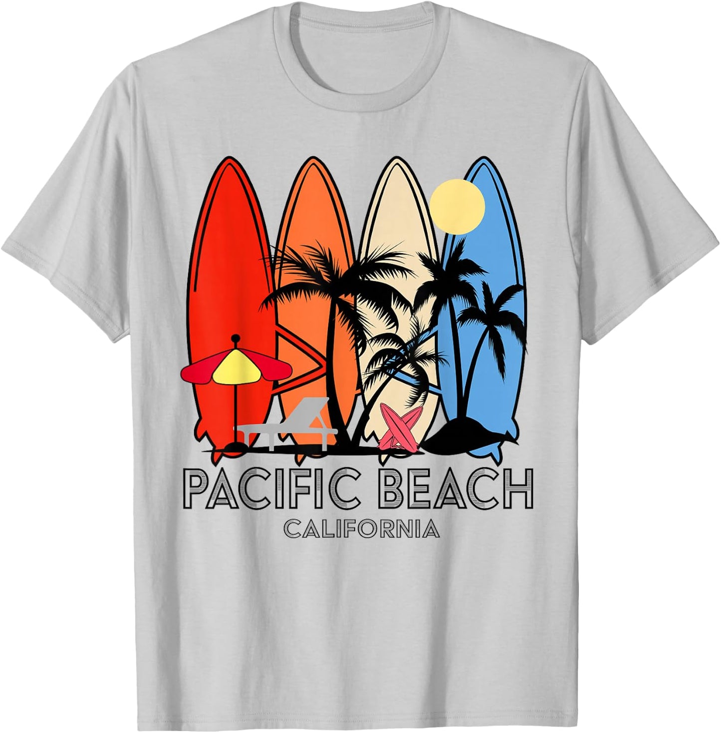 Pacific Beach California Retro Surfboard Vintage T-Shirt - T-Shirt | Ash