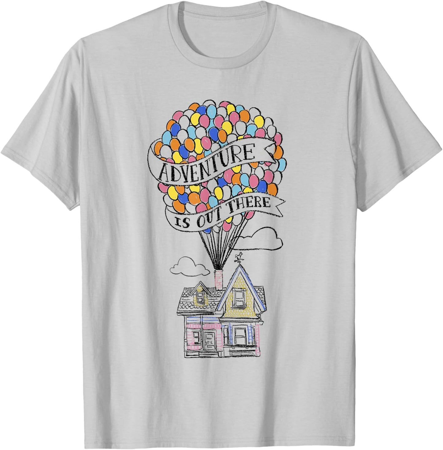 Disney Pixar Up Adventure Is Out There Flying House Outline T-Shirt - T-Shirt | Ash