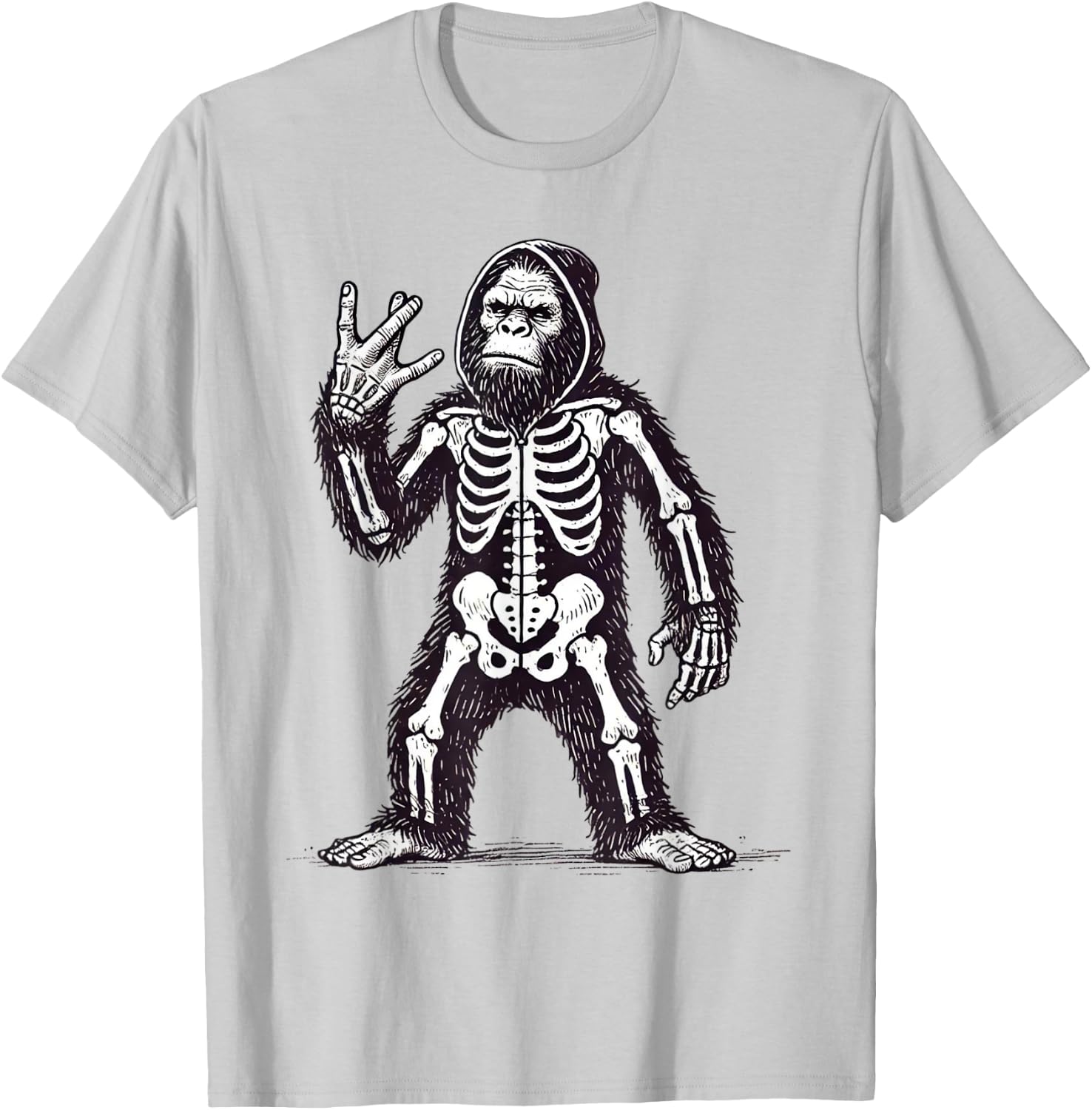 Cool Halloween Pumpkin Bigfoot Skeleton Westside T-Shirt - T-Shirt | Ash