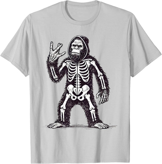 Cool Halloween Pumpkin Bigfoot Skeleton Westside T-Shirt - T-Shirt | Ash