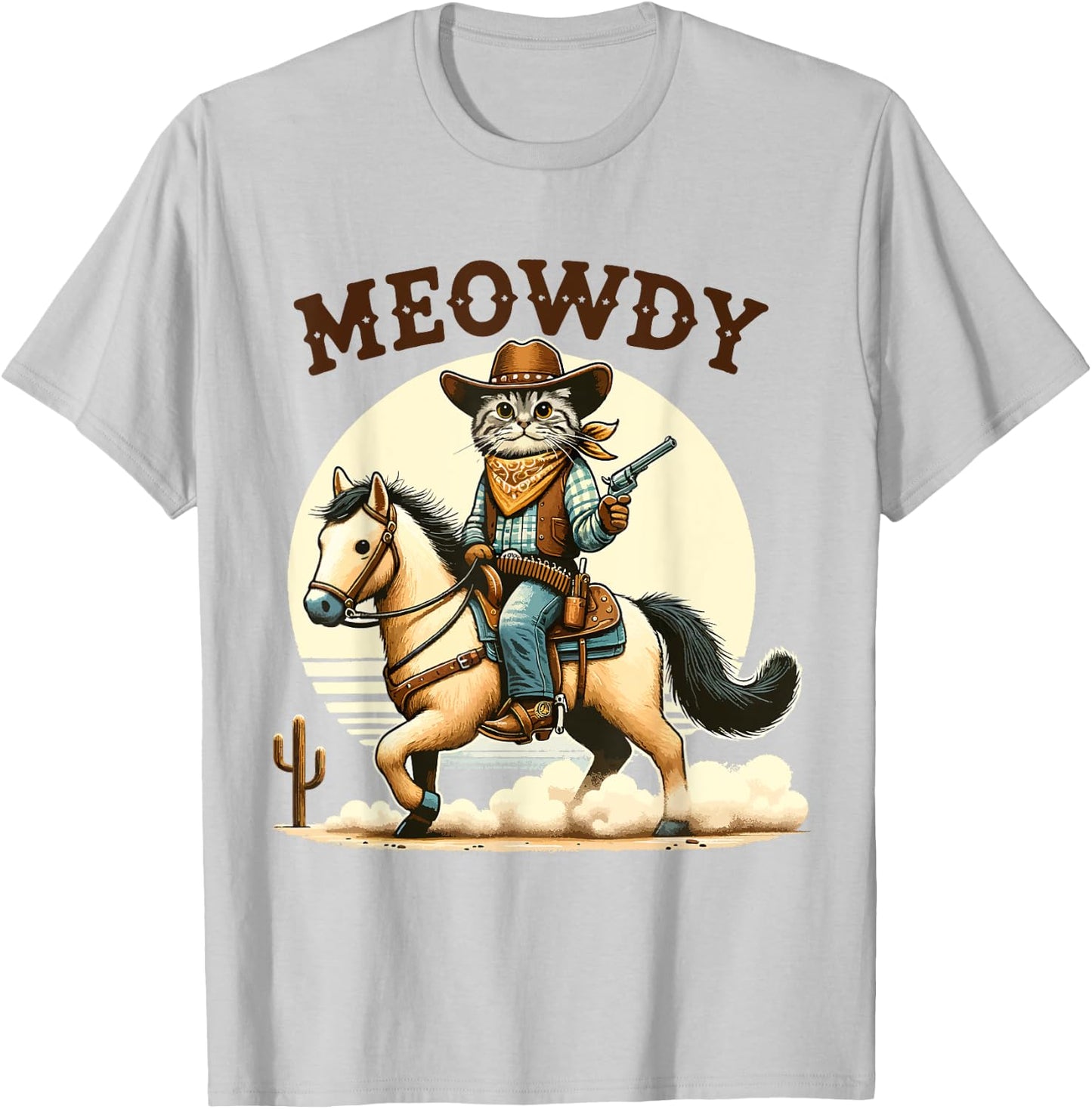 Meowdy Partner Cat Cowboy Horse Howdy Funny Country Western T-Shirt - T-Shirt | Ash