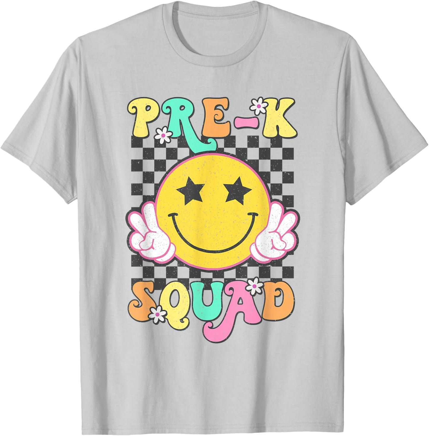 Pre-K Squad Smile Retro Back To School T-Shirt - T-Shirt | Ash