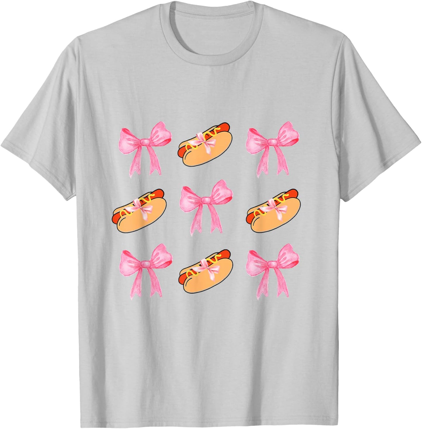 Pink Bows Cute Coquette hotdog y2k Girl Aesthetic T-Shirt - T-Shirt | Ash
