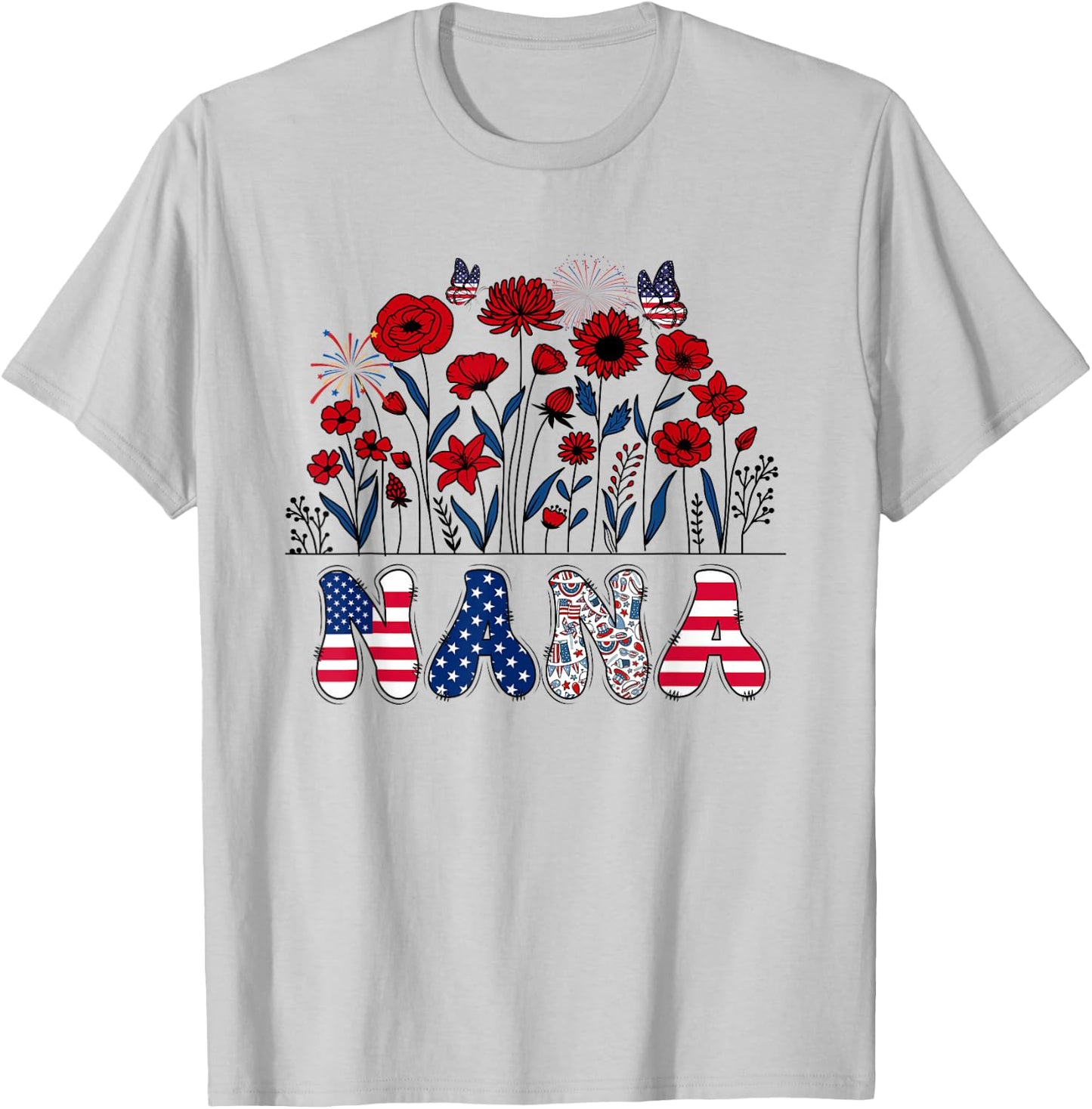 Groovy Nana 4th of July Patriotic Floral Women Mother's Day T-Shirt - T-Shirt | Ash