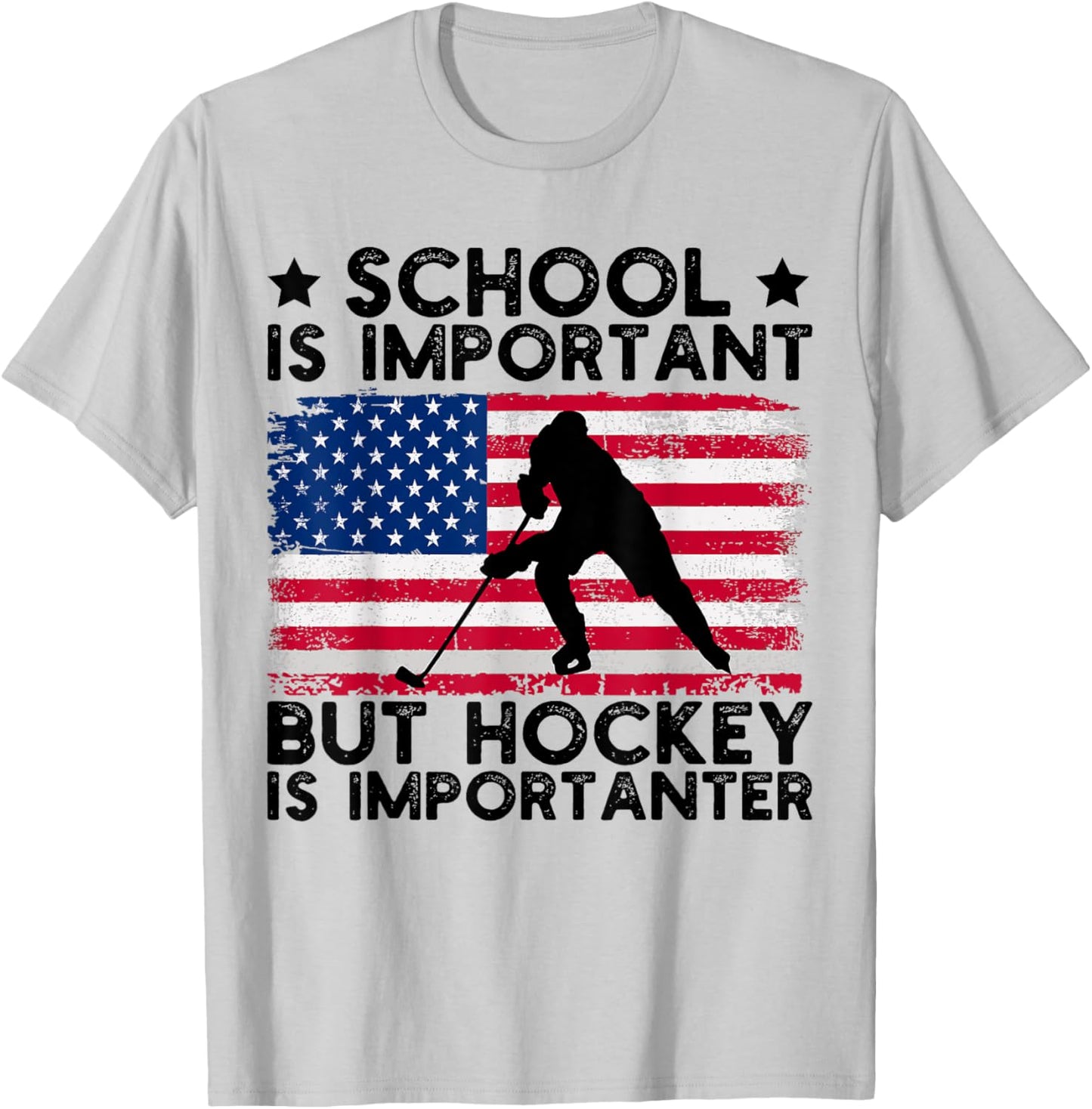 Funny Hockey School Is Important But Hockey is Importanter T-Shirt - T-Shirt | Ash