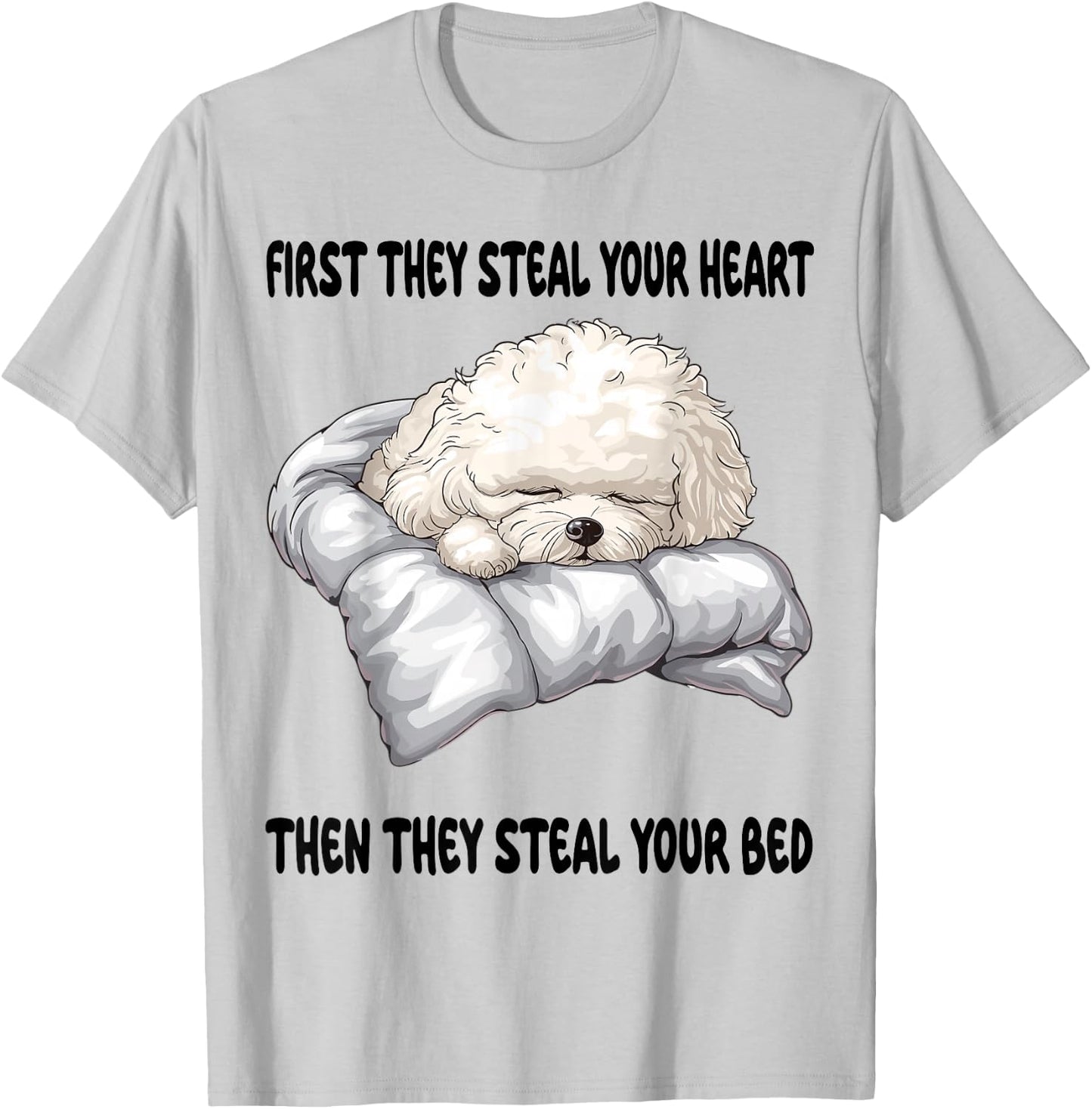 Bichon Frise Sleeping Pajamas Nightgown T-Shirt - T-Shirt | Ash