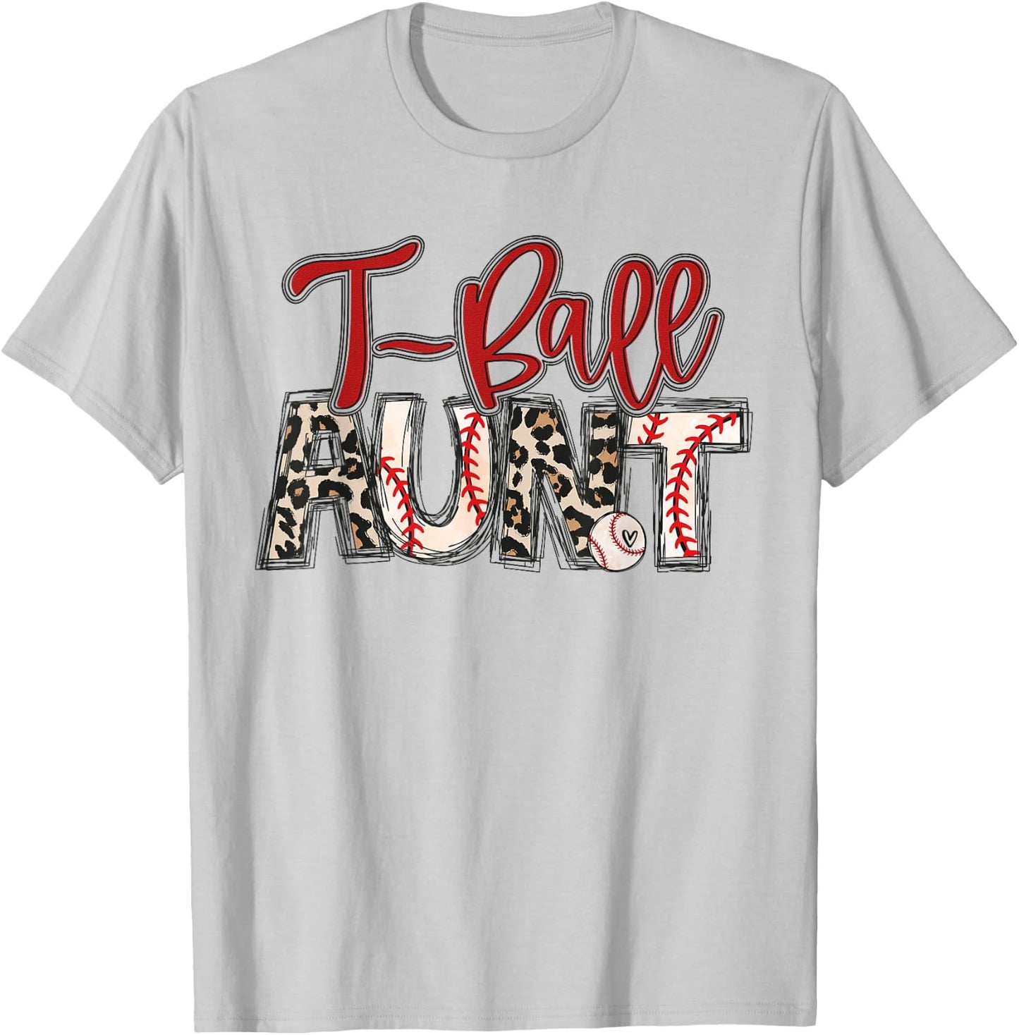 T-Ball Aunt Leopard Red T-Ball Auntie Family T-Ball Player T-Shirt - T-Shirt | Ash