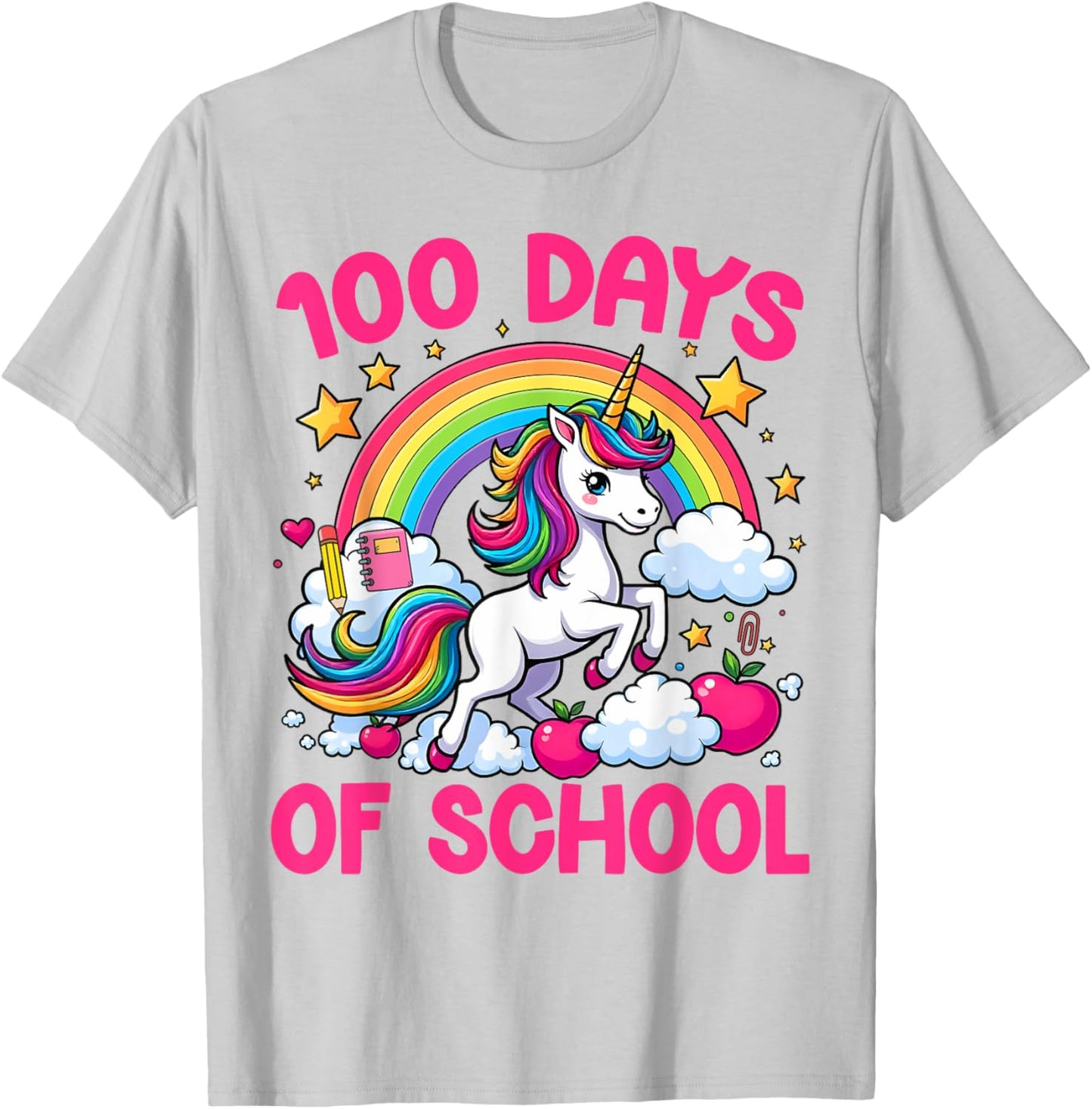 100 Days Of School Unicorn Teacher Girls Happy 100 Days T-Shirt - T-Shirt | Ash
