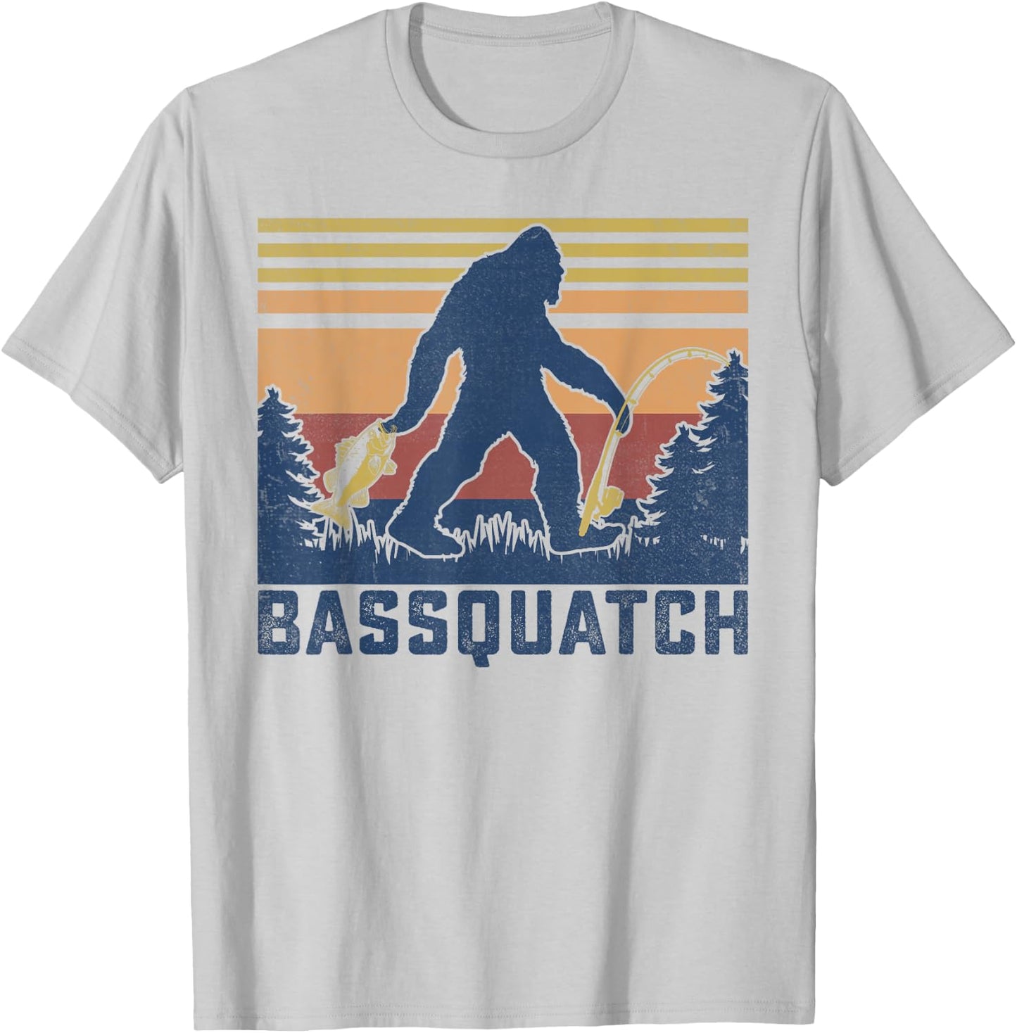 Retro Vintage Outdoor Fish Bassquatch Funny Fishing T-Shirt - T-Shirt | Ash
