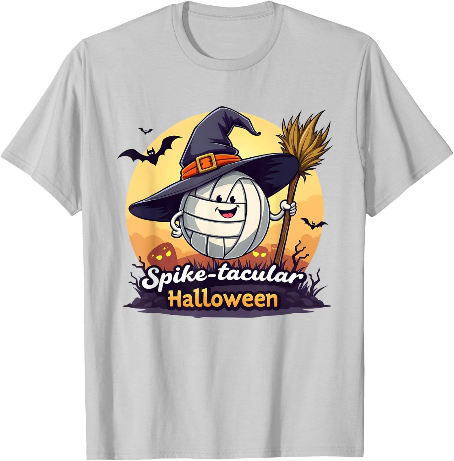 Spike-tacular Halloween Volleyball Witch Broom T-Shirt - T-Shirt | Ash