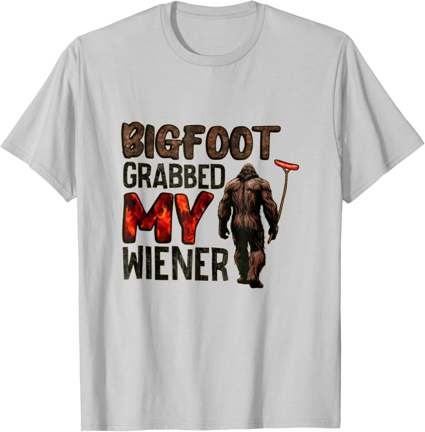 Funny Retro Bigfoot, Bigfoot Grabbed My Wiener Design T-Shirt - T-Shirt | Ash
