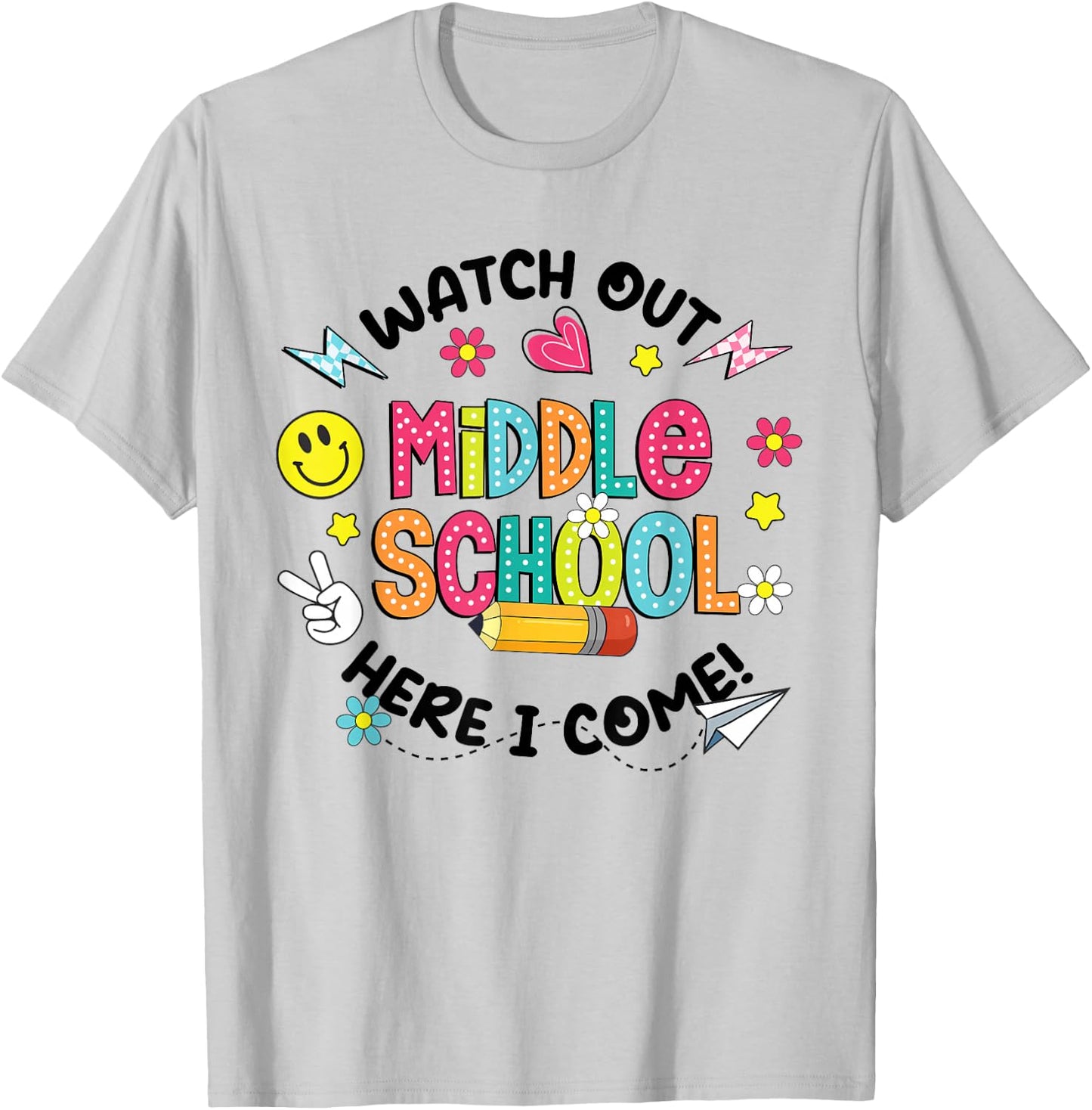 Groovy Watch Out Middle School Here I Come Back To School T-Shirt - T-Shirt | Ash