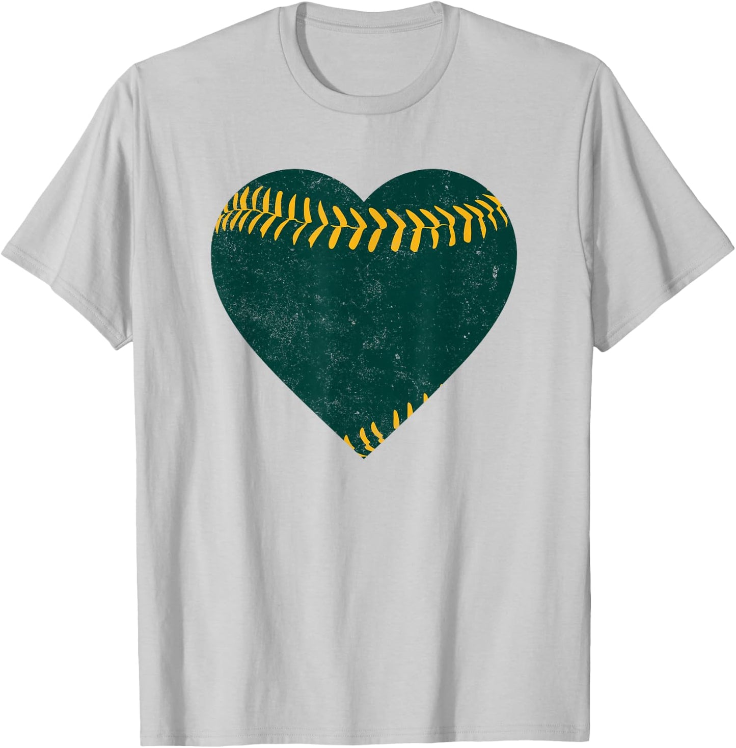 Vintage Green and Gold Baseball Heart T-Shirt - T-Shirt | Ash
