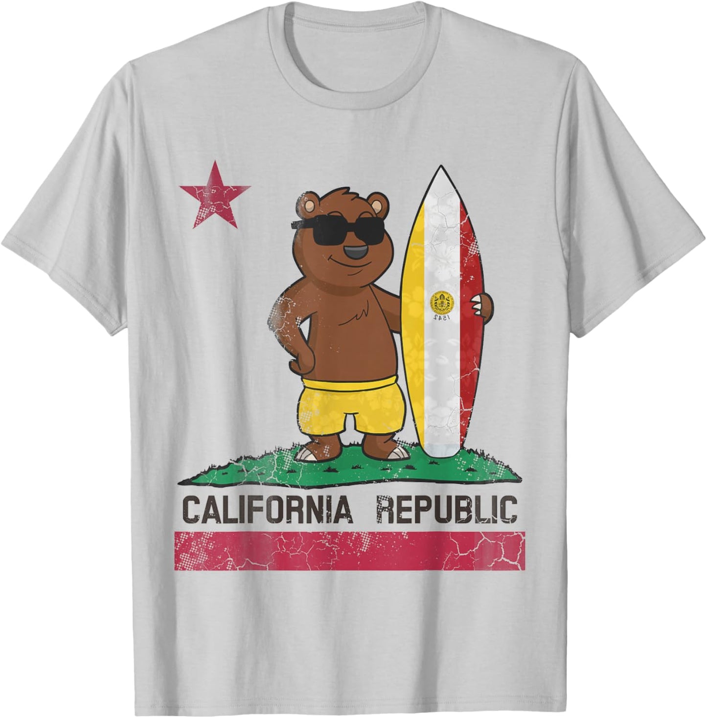 San Diego California Surfer Bear Surfing Men Women Kids Teen T-Shirt - T-Shirt | Ash