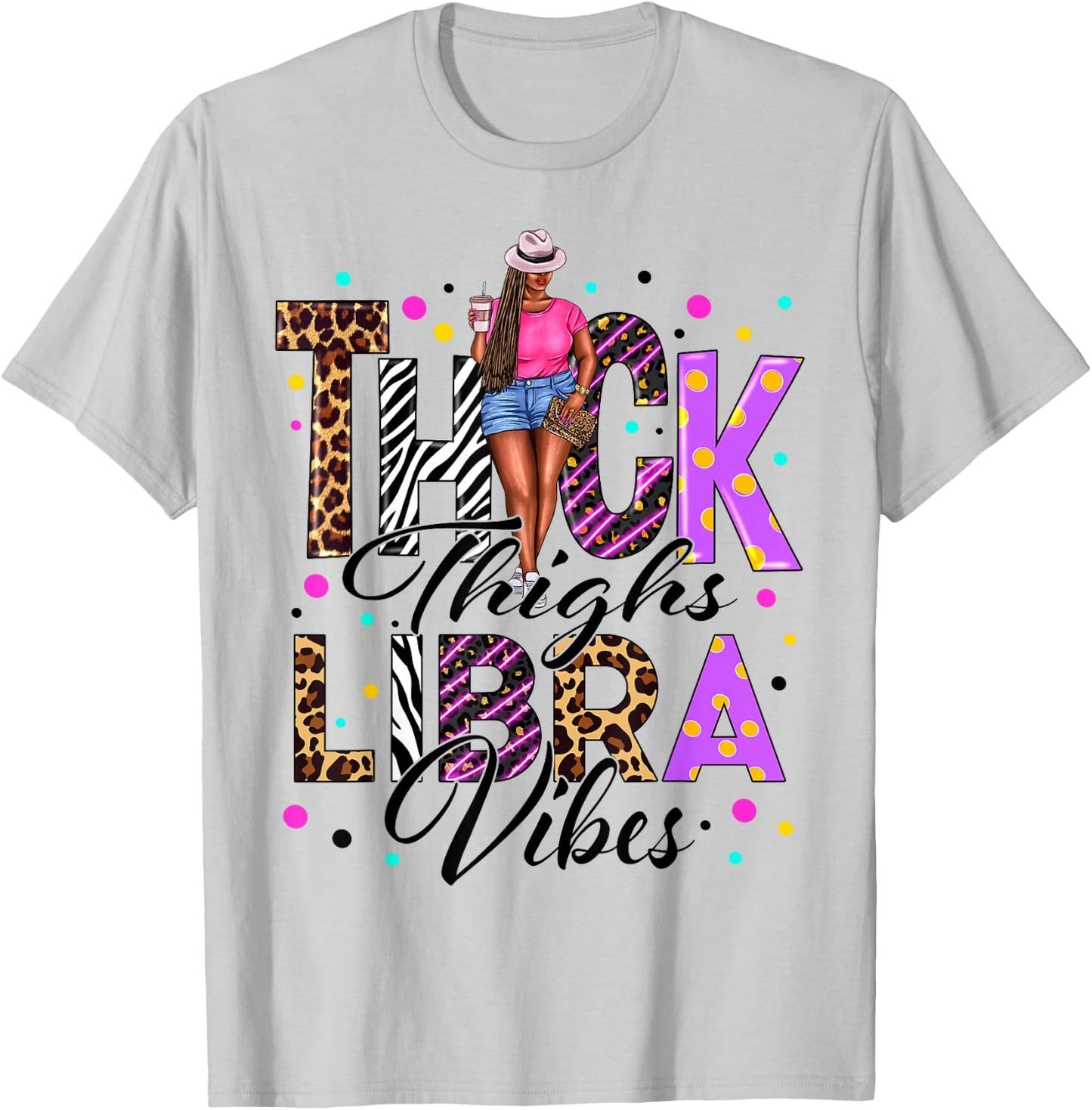 Thick Thighs Libra Vibes Zodiac Sign Coffee Black Women T-Shirt - T-Shirt | Ash