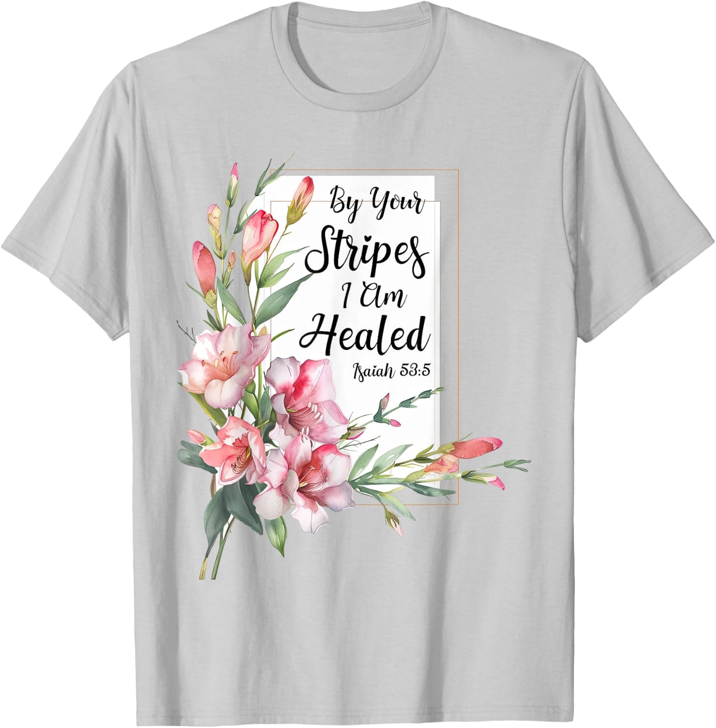 Freesia Flower Bible Verse Watercolor Floral Christian T-Shirt - T-Shirt | Ash
