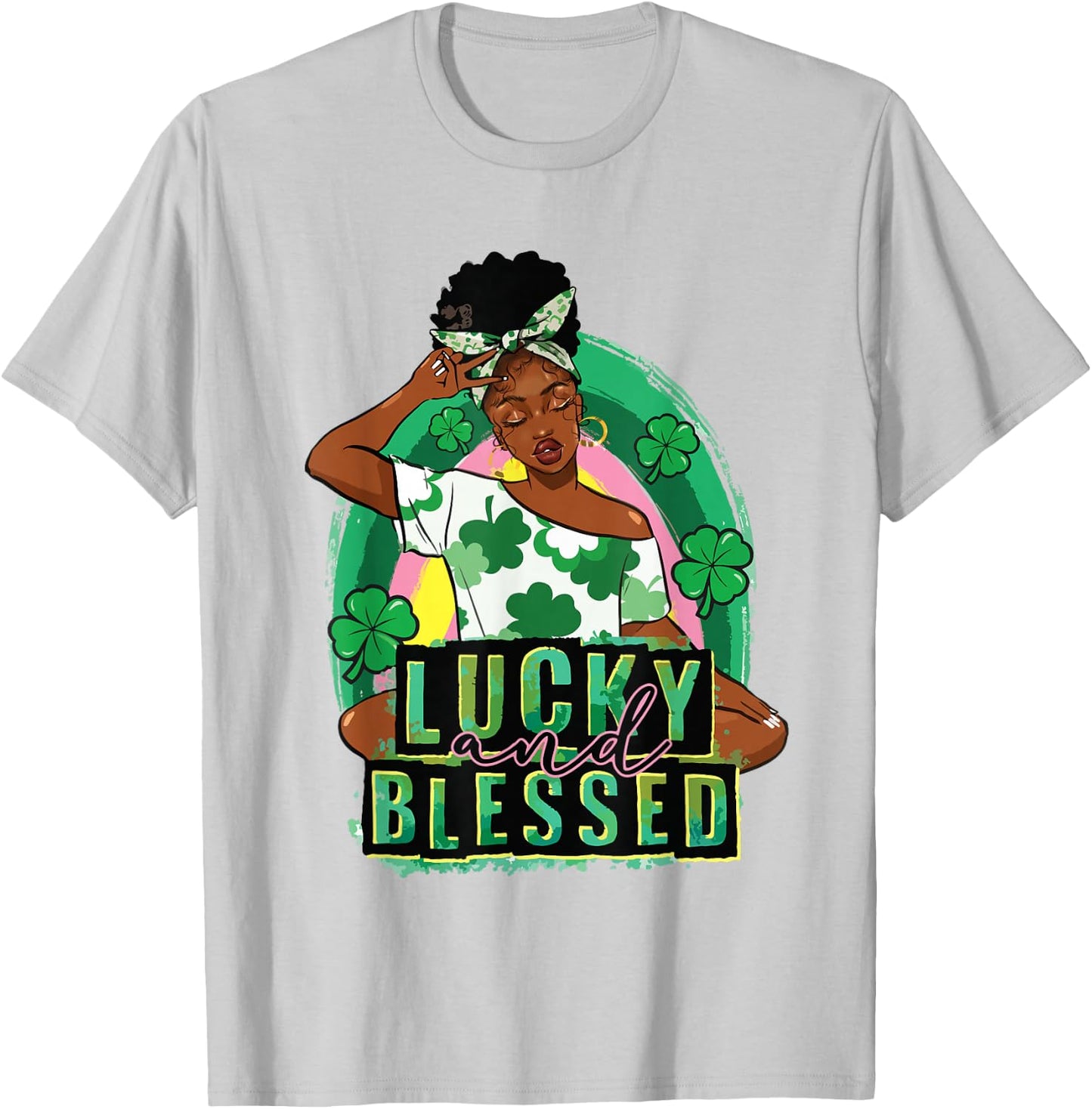 Lucky Blessed African Woman Afro Melanin St Patrick's Day T-Shirt - T-Shirt | Ash