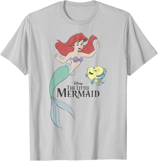 Disney The Little Mermaid Ariel & Flounder Portrait T-Shirt - T-Shirt | Ash