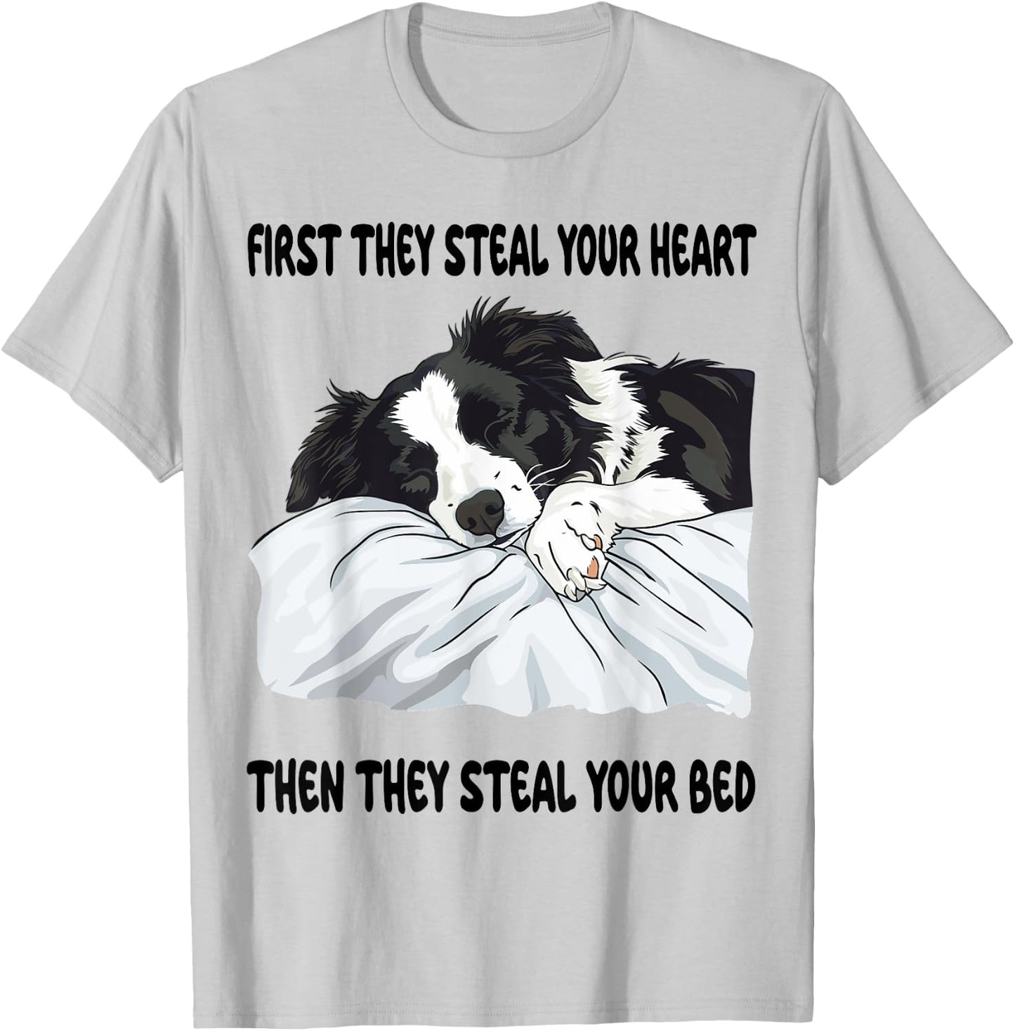 Border Collie Sleeping Pajamas Nightgown T-Shirt - T-Shirt | Ash