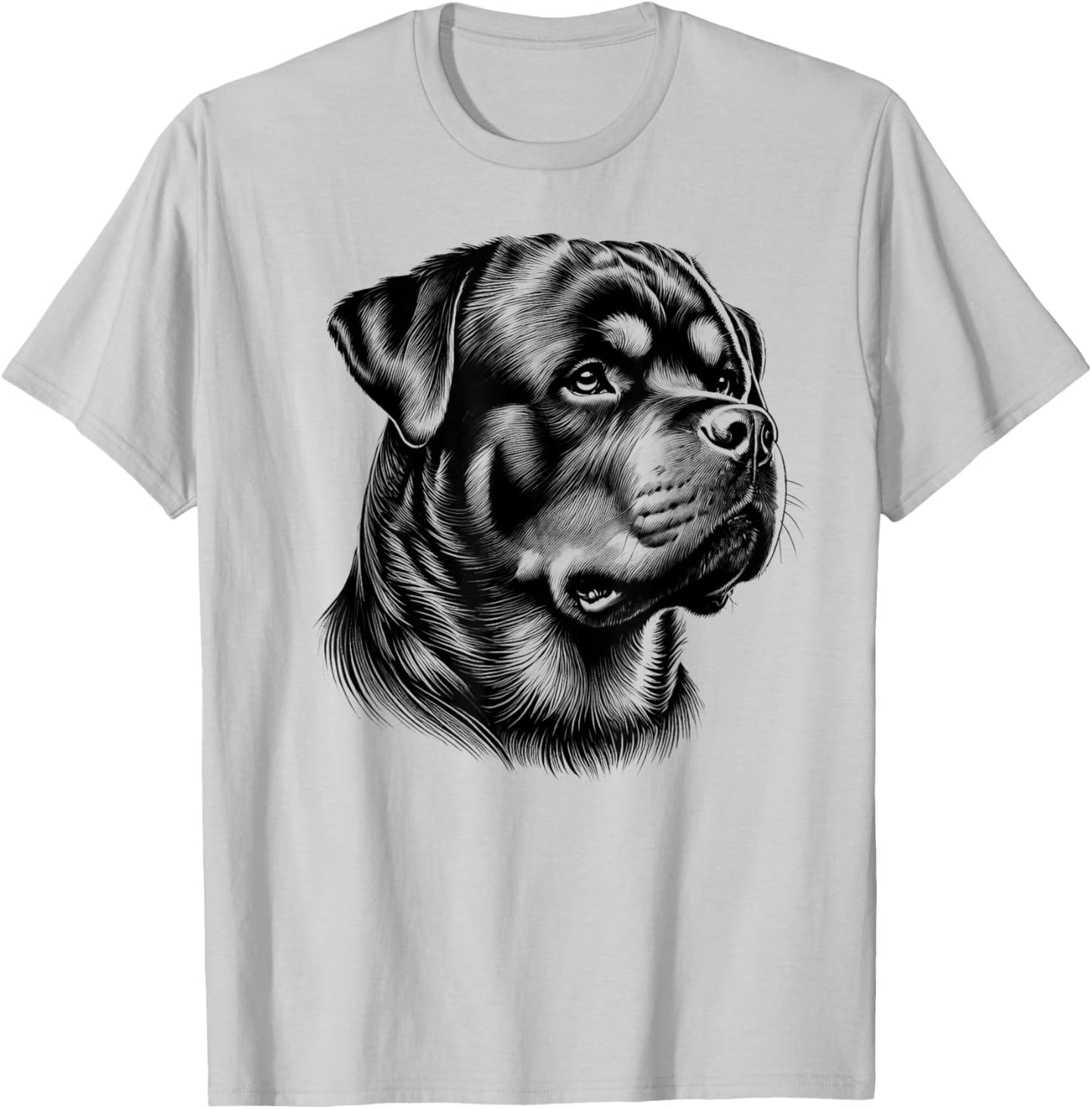 Proud Rottweiler Head in Realistic Drawing Style T-Shirt - T-Shirt | Ash