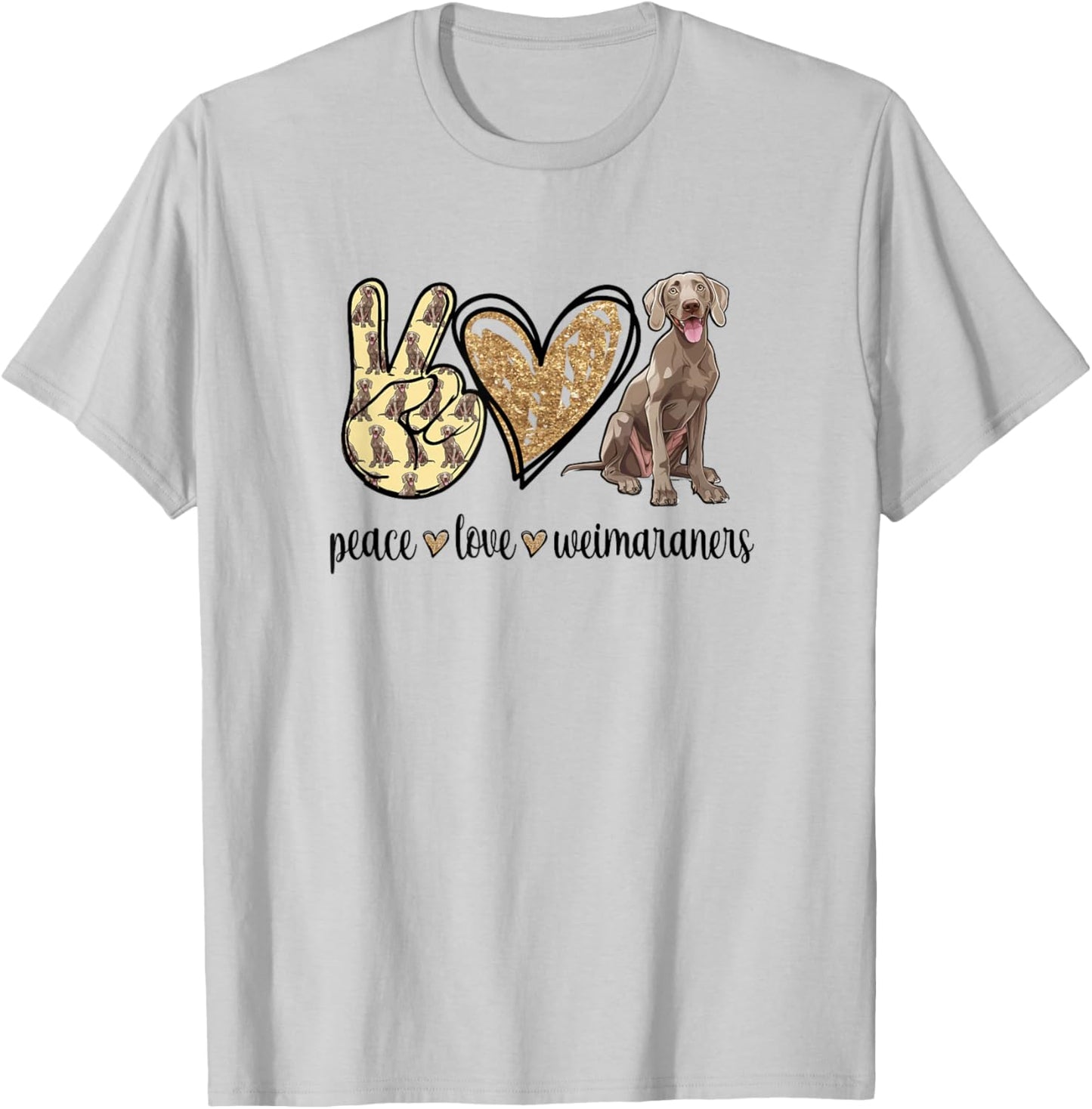 Girls Owners Cute Peace Love Weimaraner Lover T-Shirt - T-Shirt | Ash