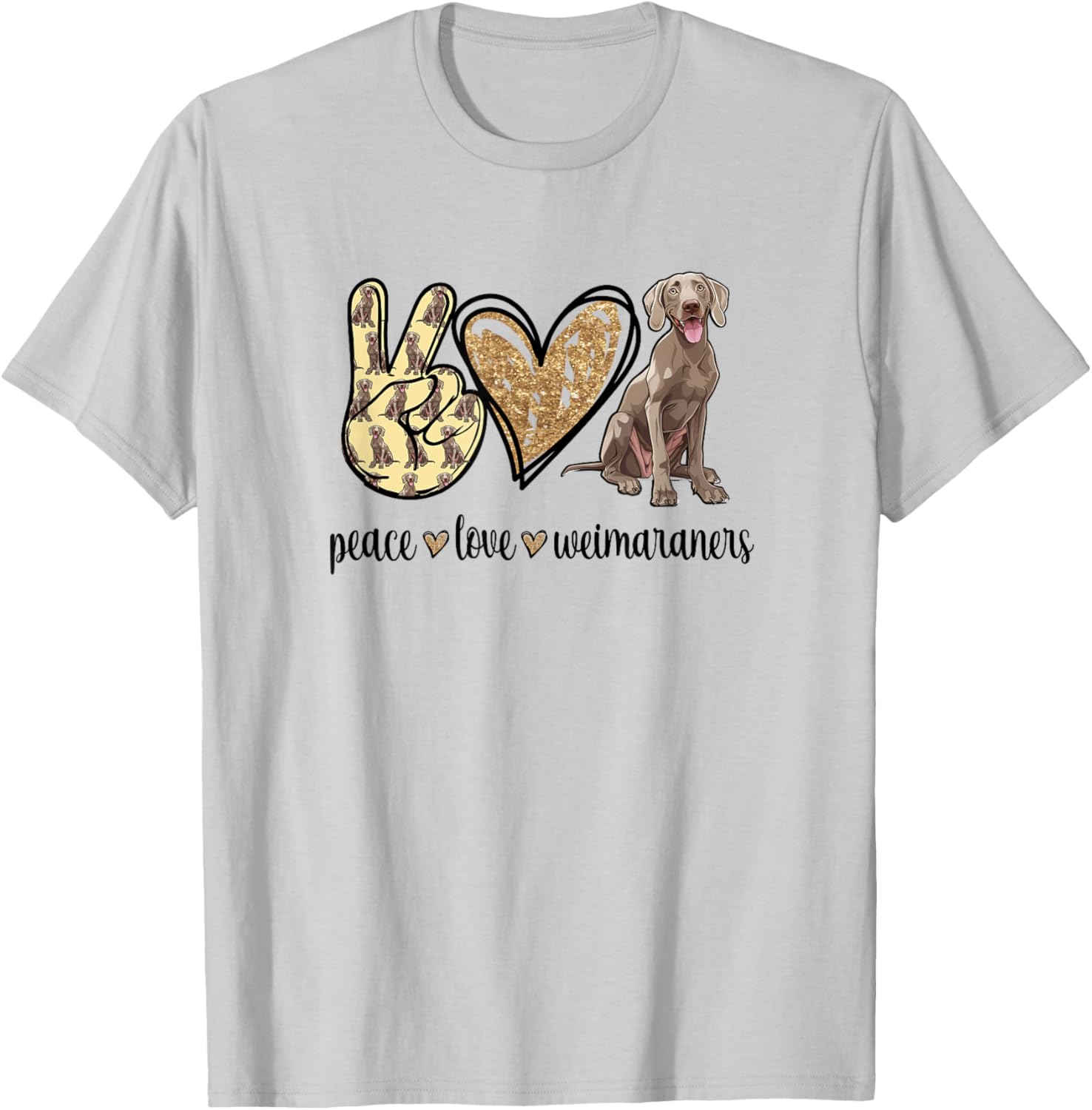 Girls Owners Cute Peace Love Weimaraner Lover T-Shirt - T-Shirt | Ash